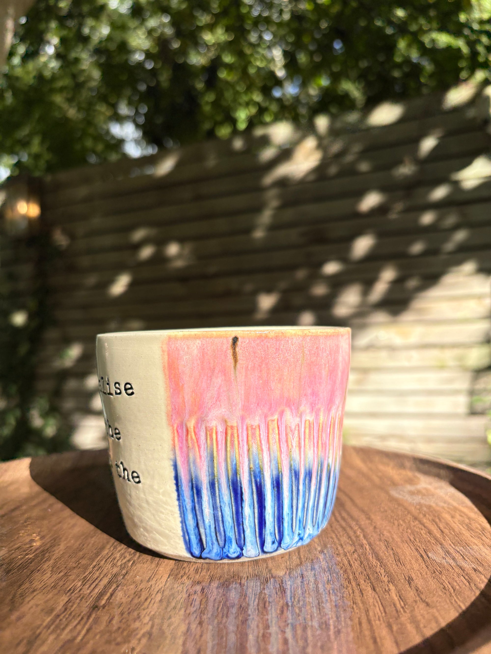 "Let’s normalise shutting the fuck up in the morning" mug (pink/blue)