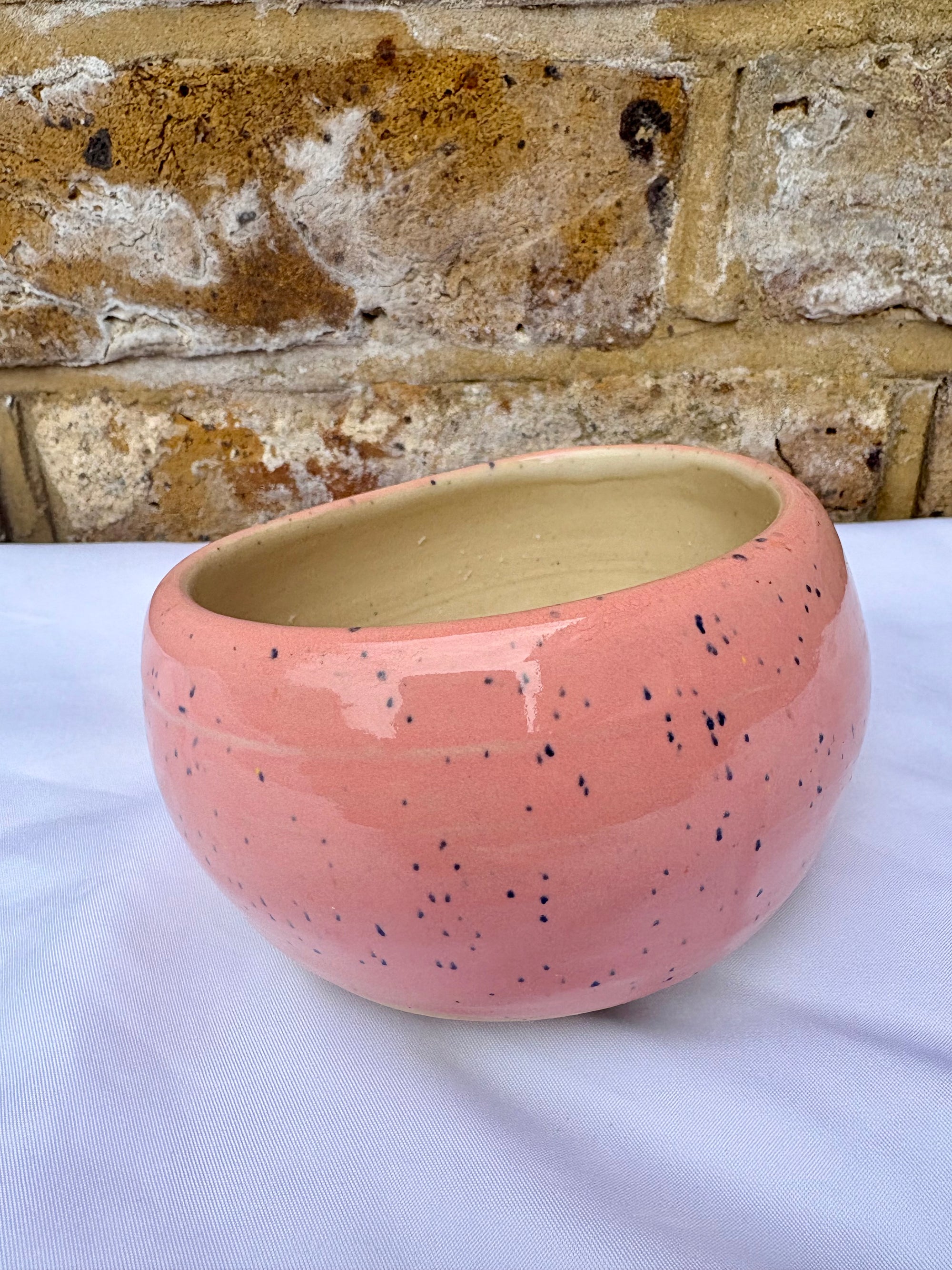 "I'm a salty piggy" Salt Pig (wheelthrown, pink speckle glaze)