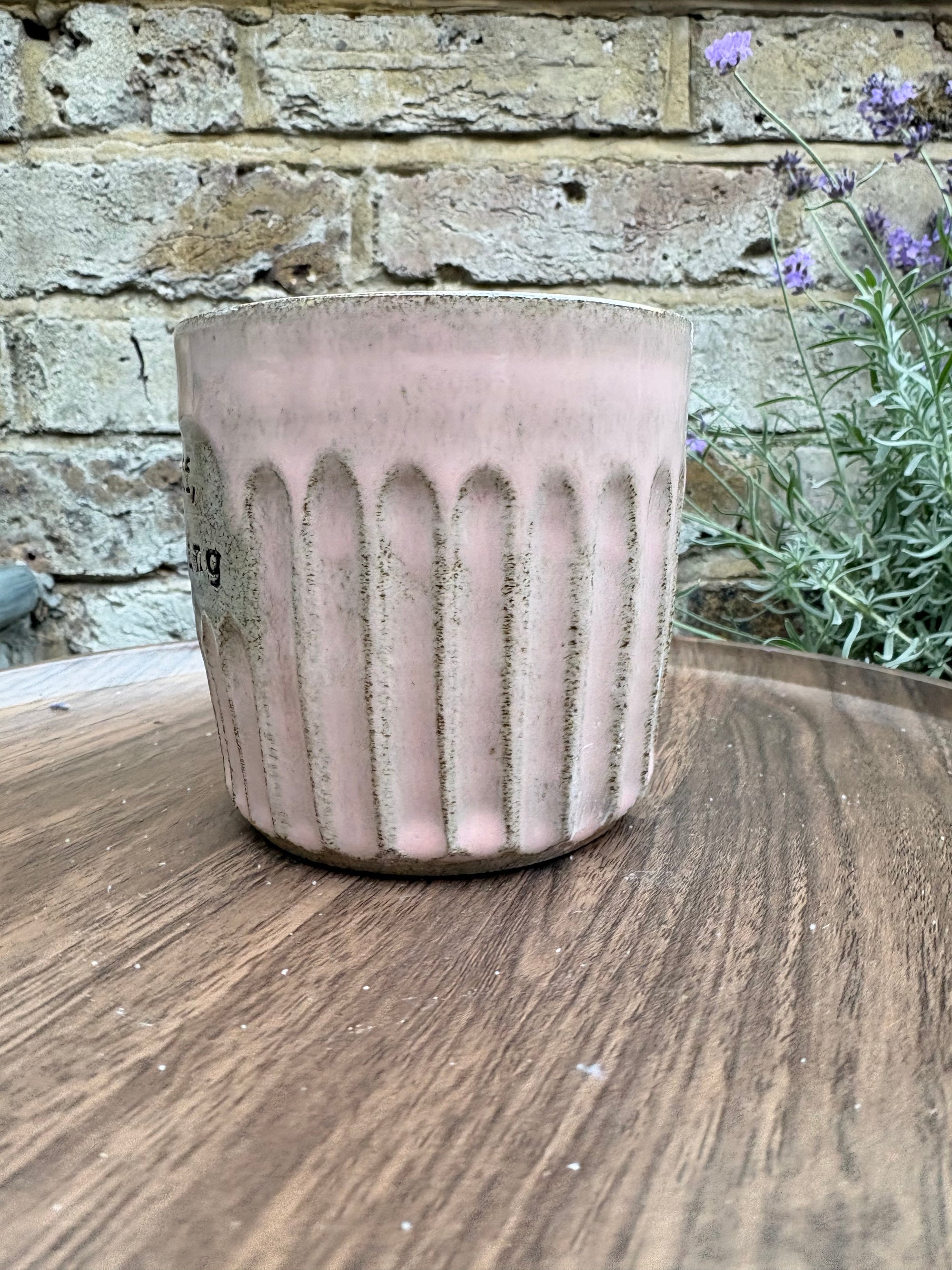 “Fuck off i'm reading" mug (no handle) (pink, grey clay)