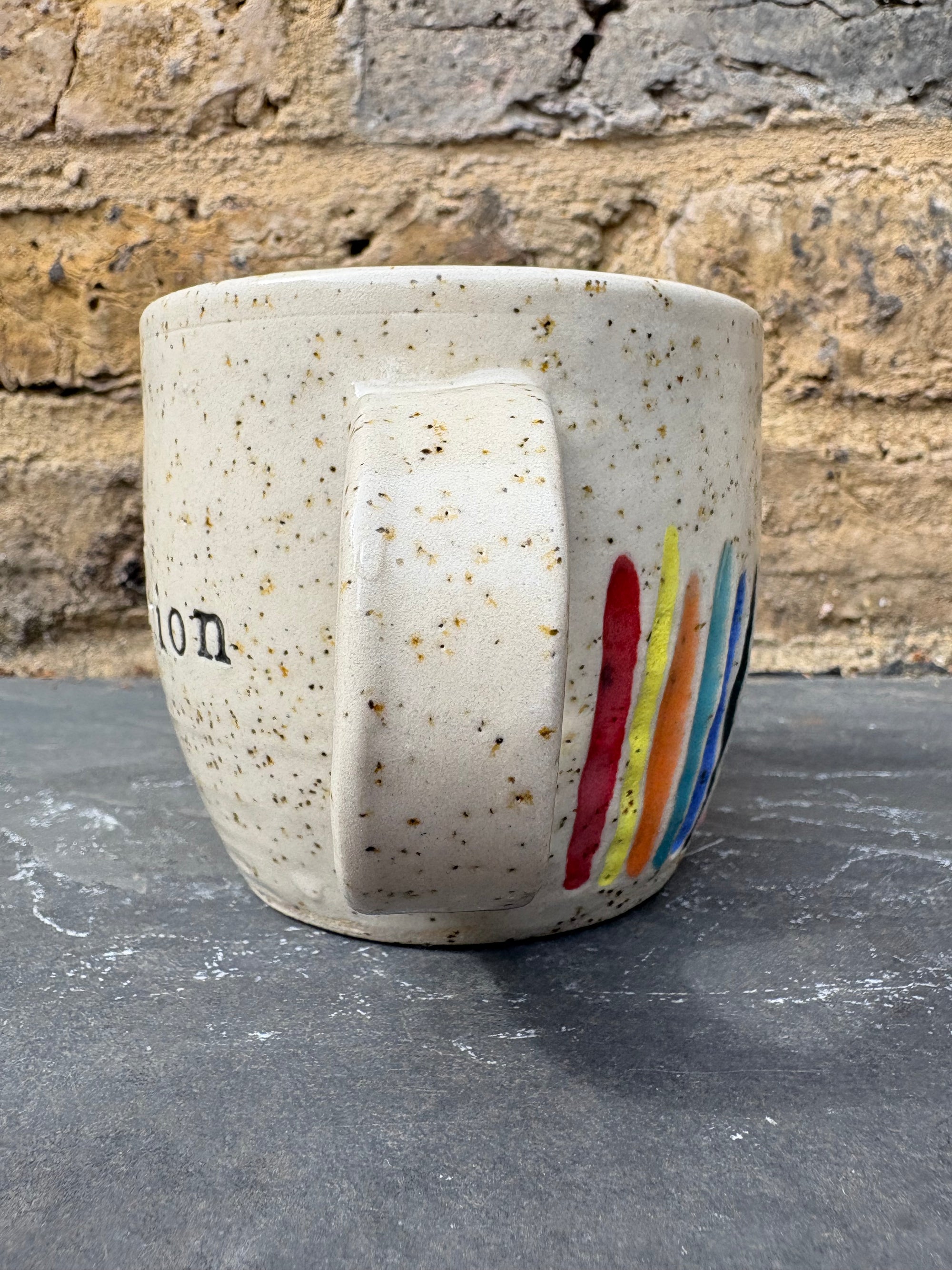 "fuck perfection" mug (rainbow stripes)