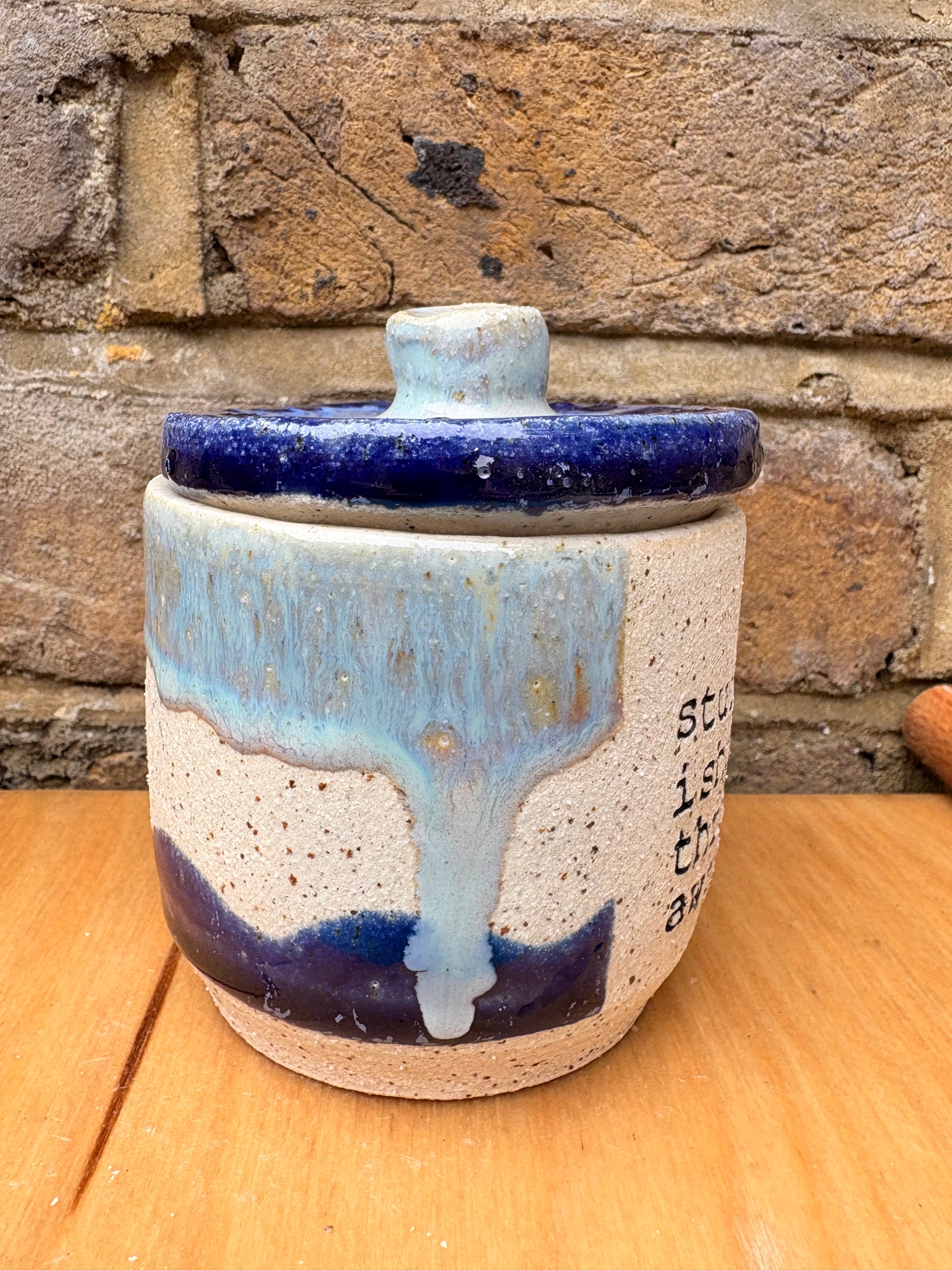 “stuff i should throw away" lidded pot (blue night sky)