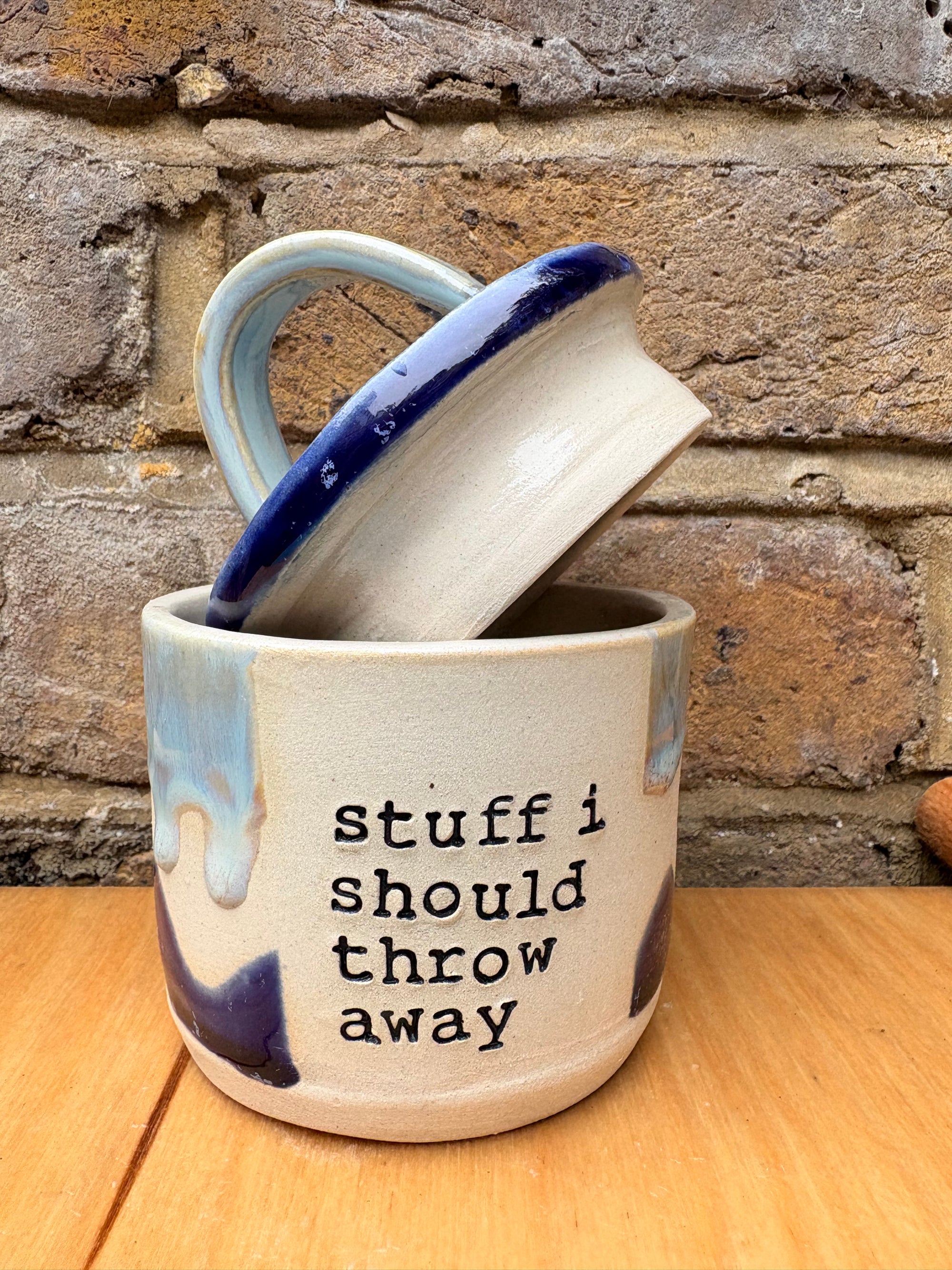 “stuff i should throw away" lidded pot (blue night sky)