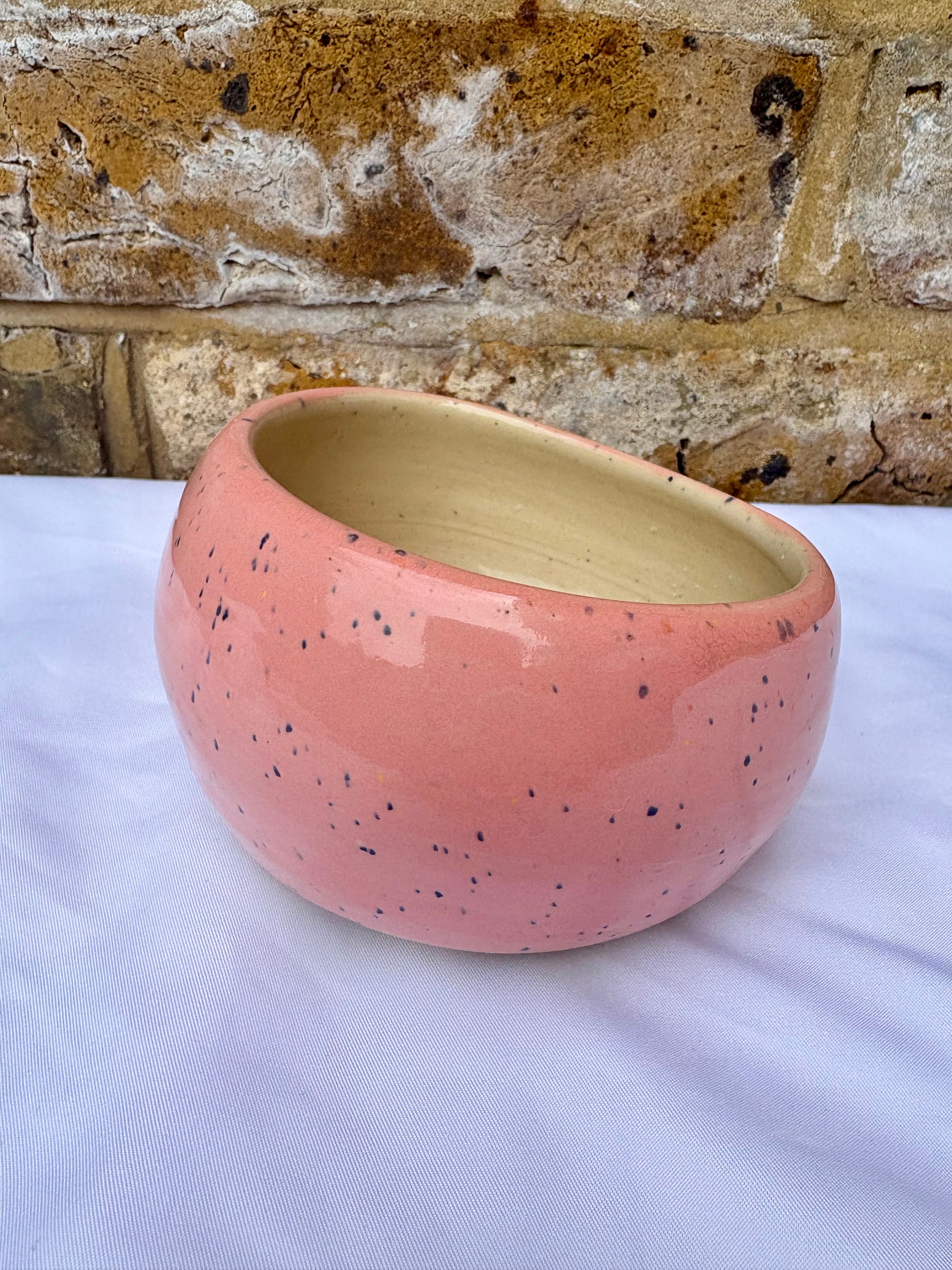 "I'm a salty piggy" Salt Pig (wheelthrown, pink speckle glaze)