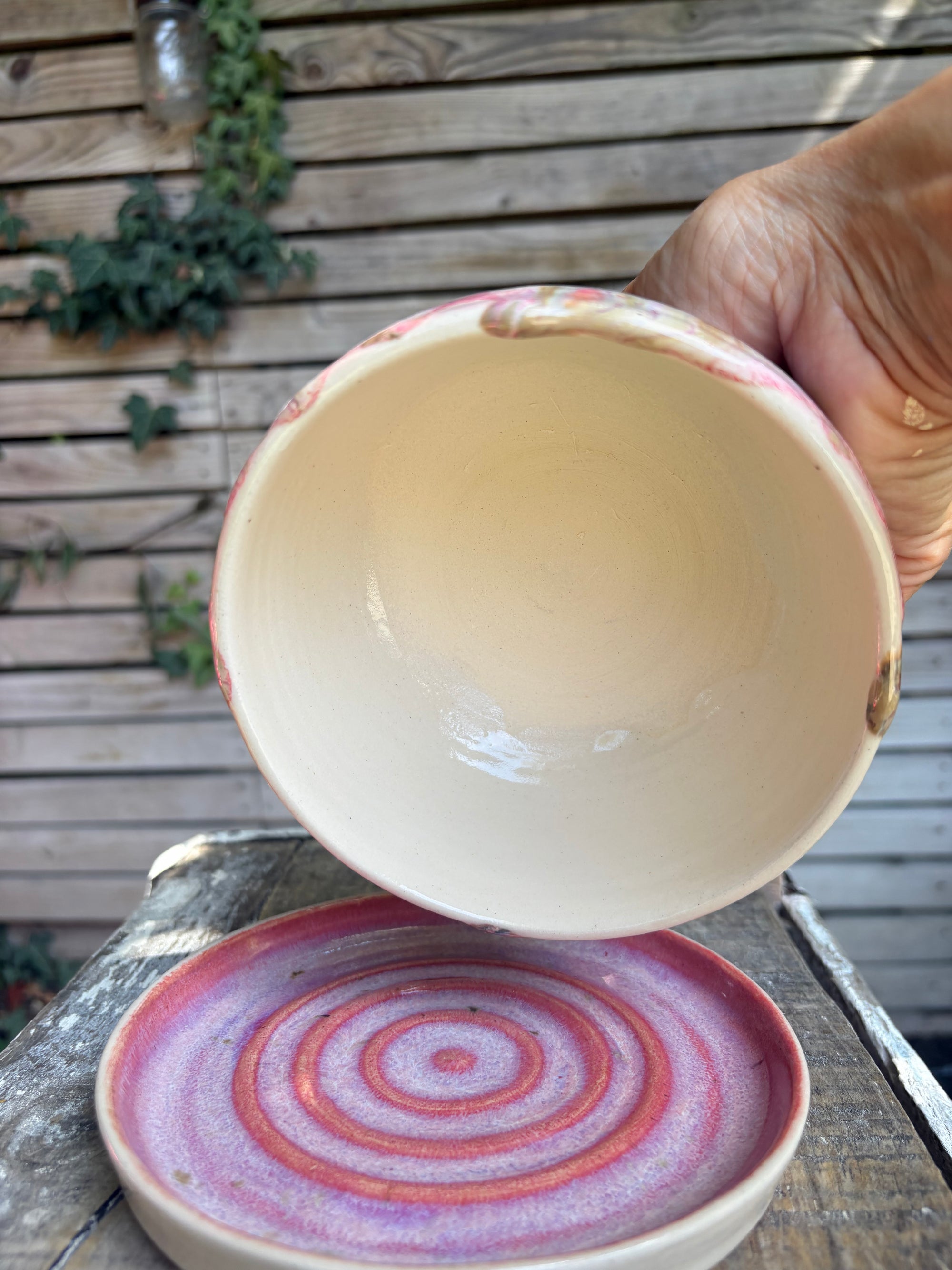 Butter Dish (butter slut, pink wood, cream clay, knob)