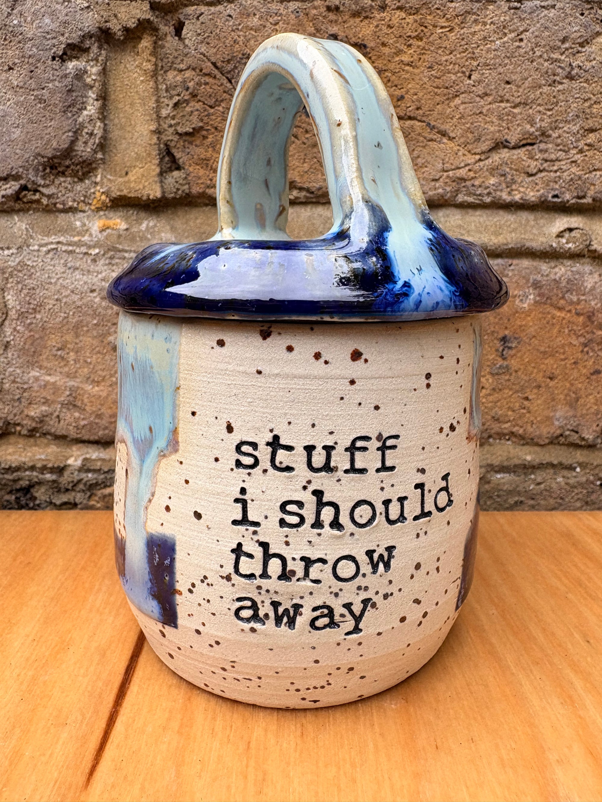 “stuff i should throw away" lidded pot (blue night sky)