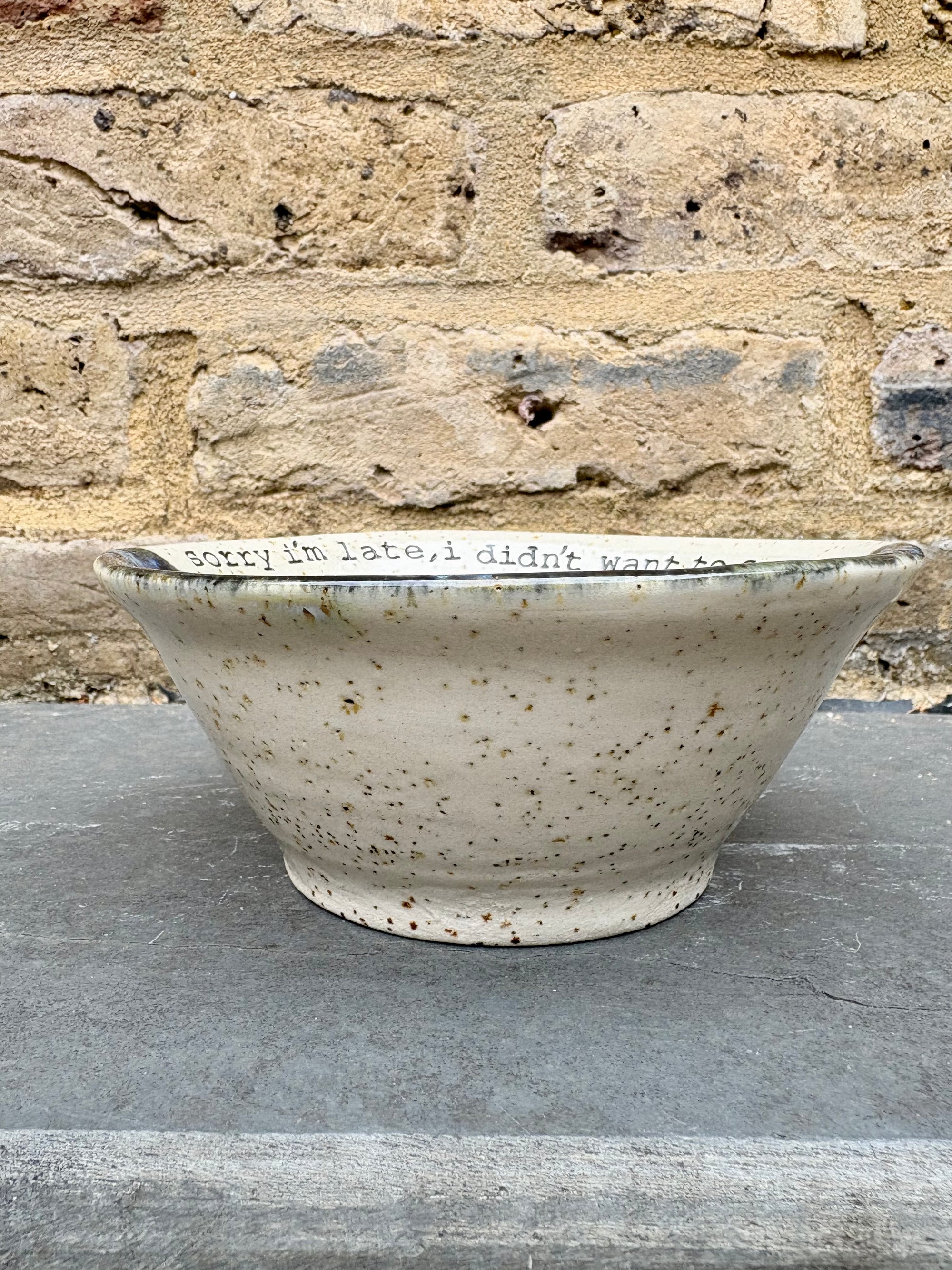 "sorry i'm late, I didn't want to come" bowl (blue)