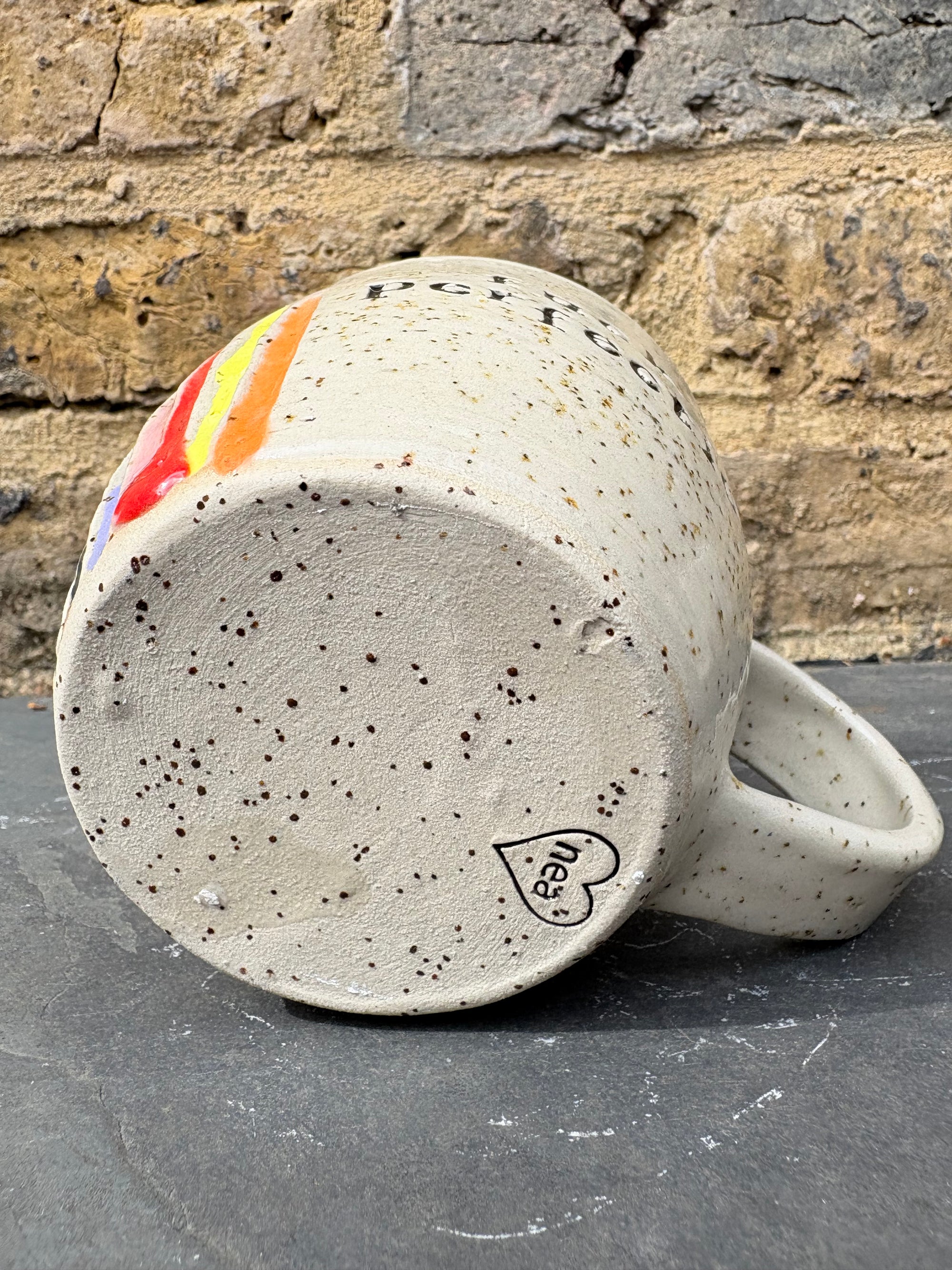 "fuck perfection" mug (rainbow stripes)