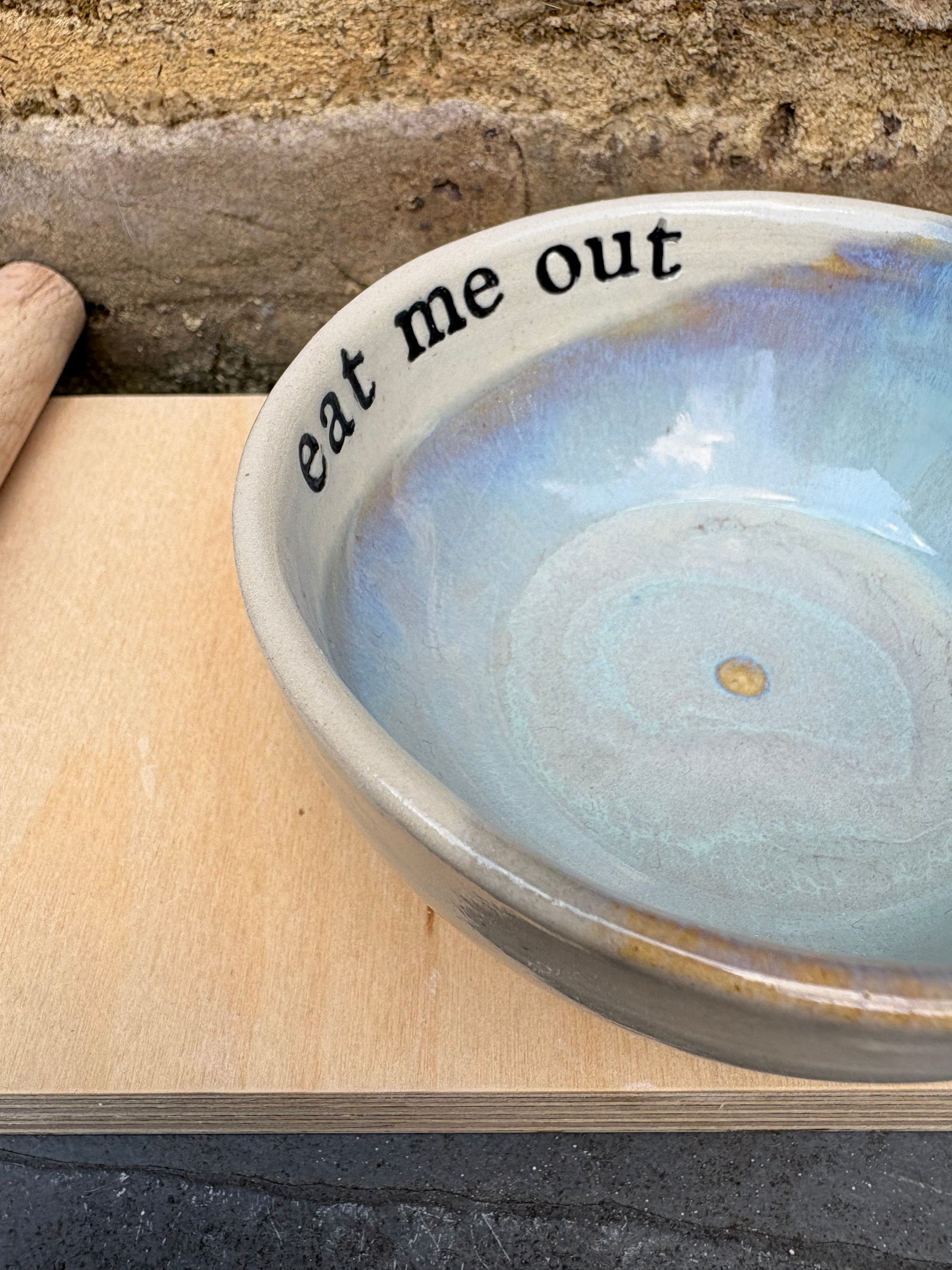 "eat me out" snack bowl (light blue sky)