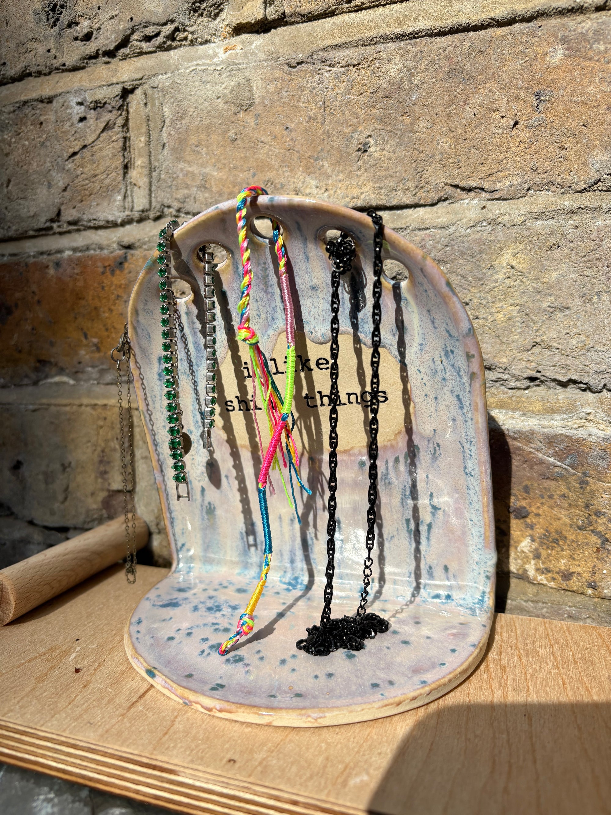 "I like shiny things" handmade jewellery holder (purple)