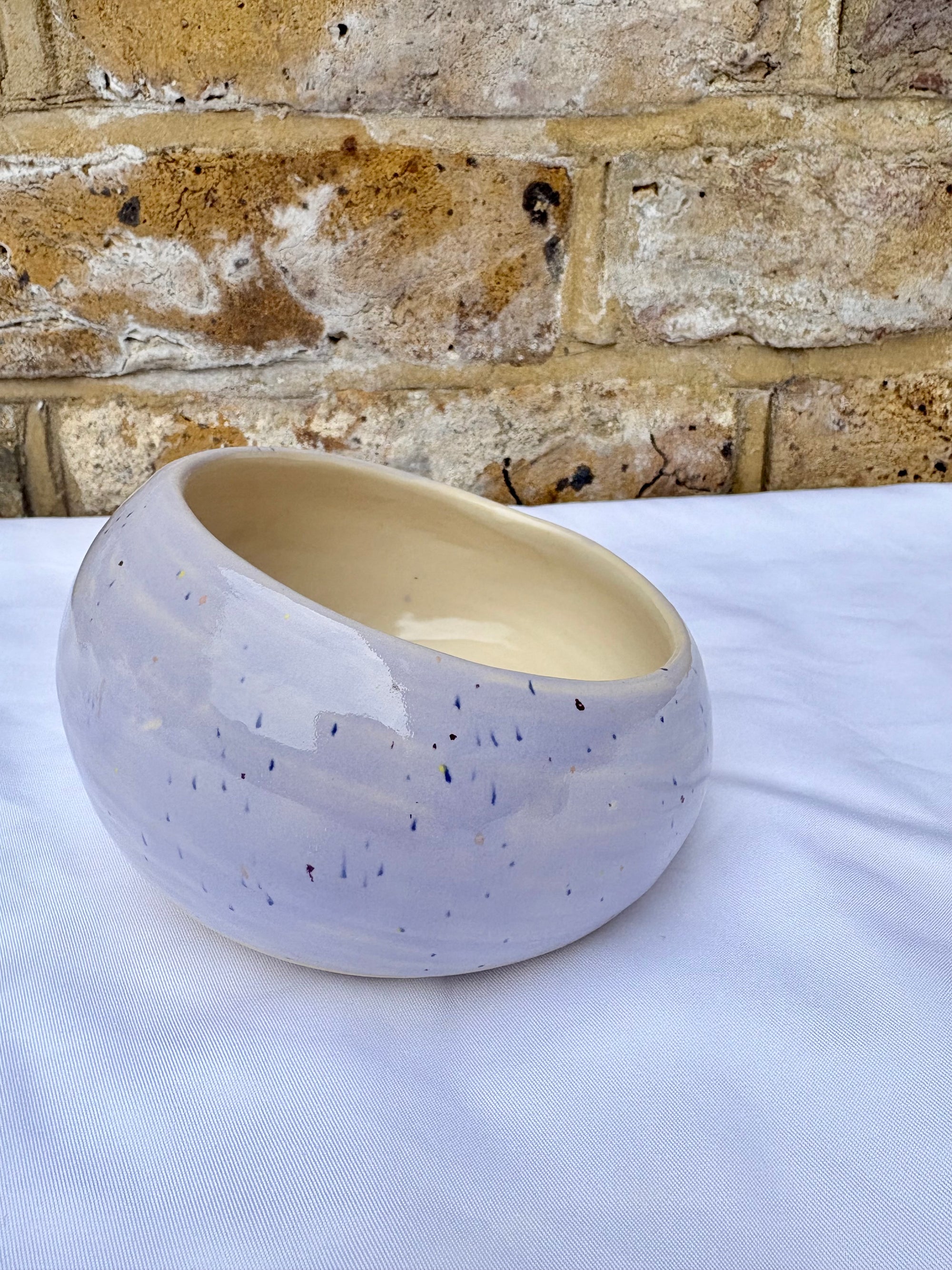 "I'm a very salty piggy" Salt Pig (wheelthrown, lilac speckle glaze)