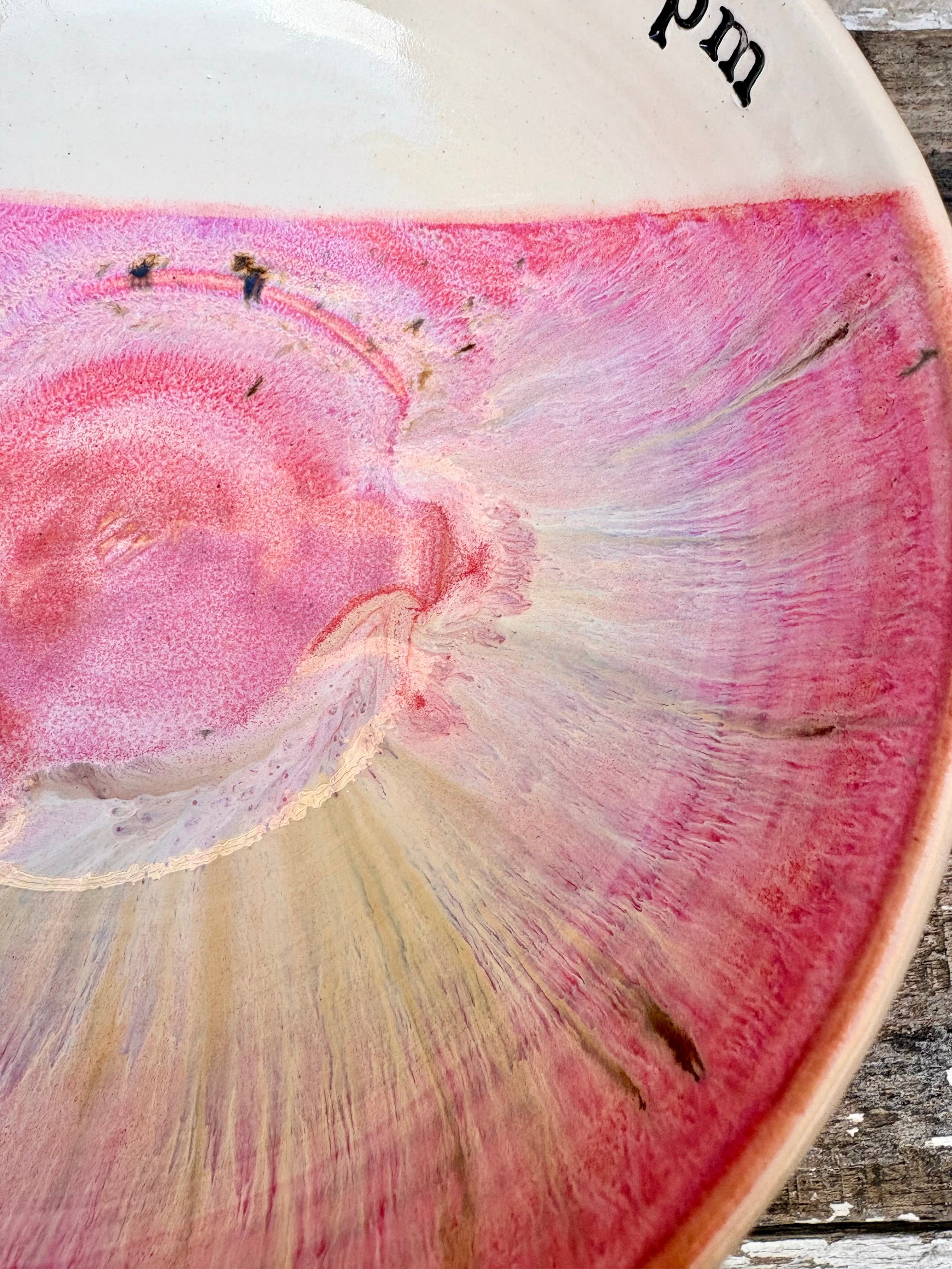 “eat, drink and fuck off by 9pm"  deep round salad/pasta bowl (pink, cream clay)