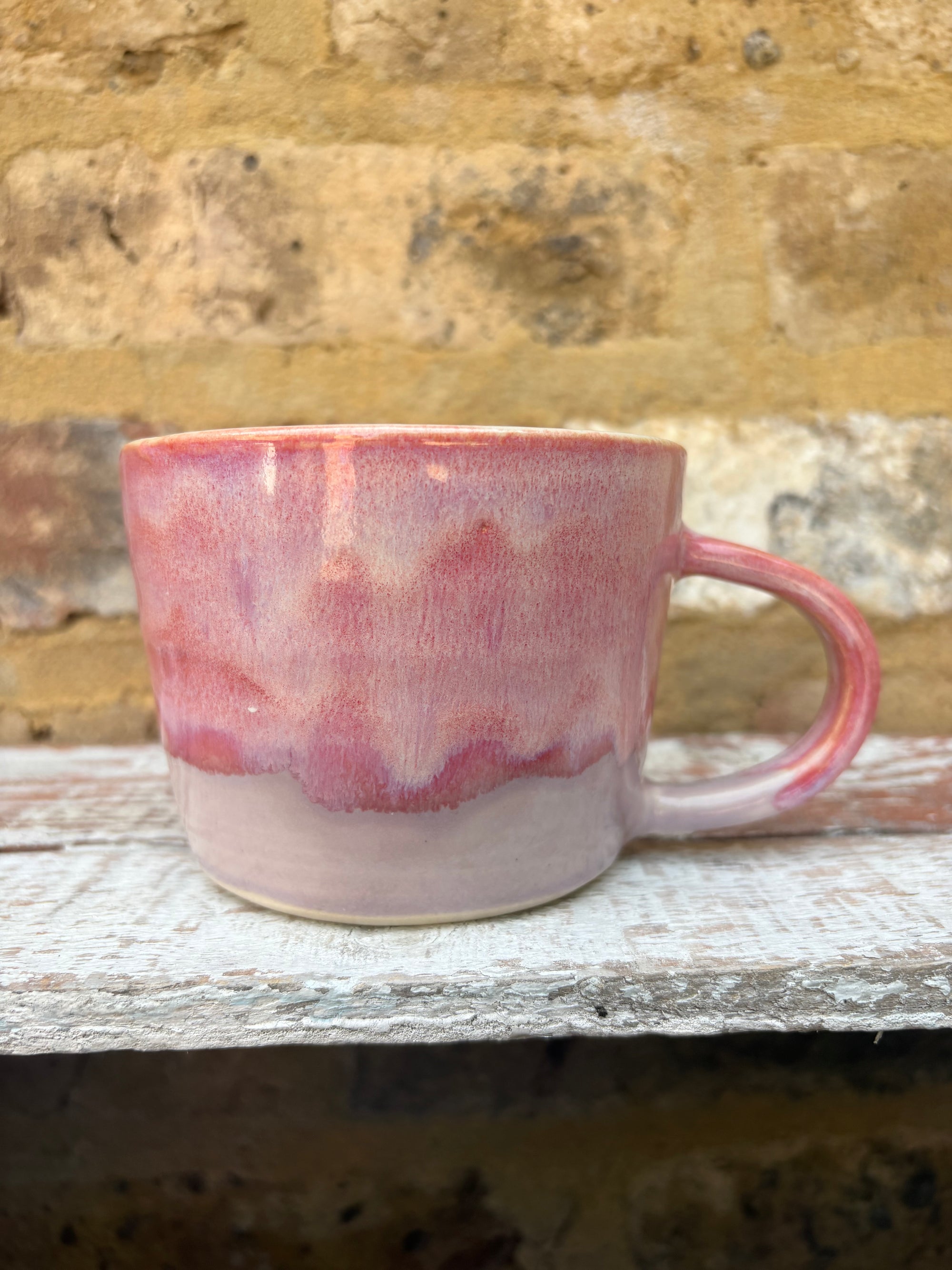 "really happy to be here” "what a bunch of cunts" mug (pink/lilac)