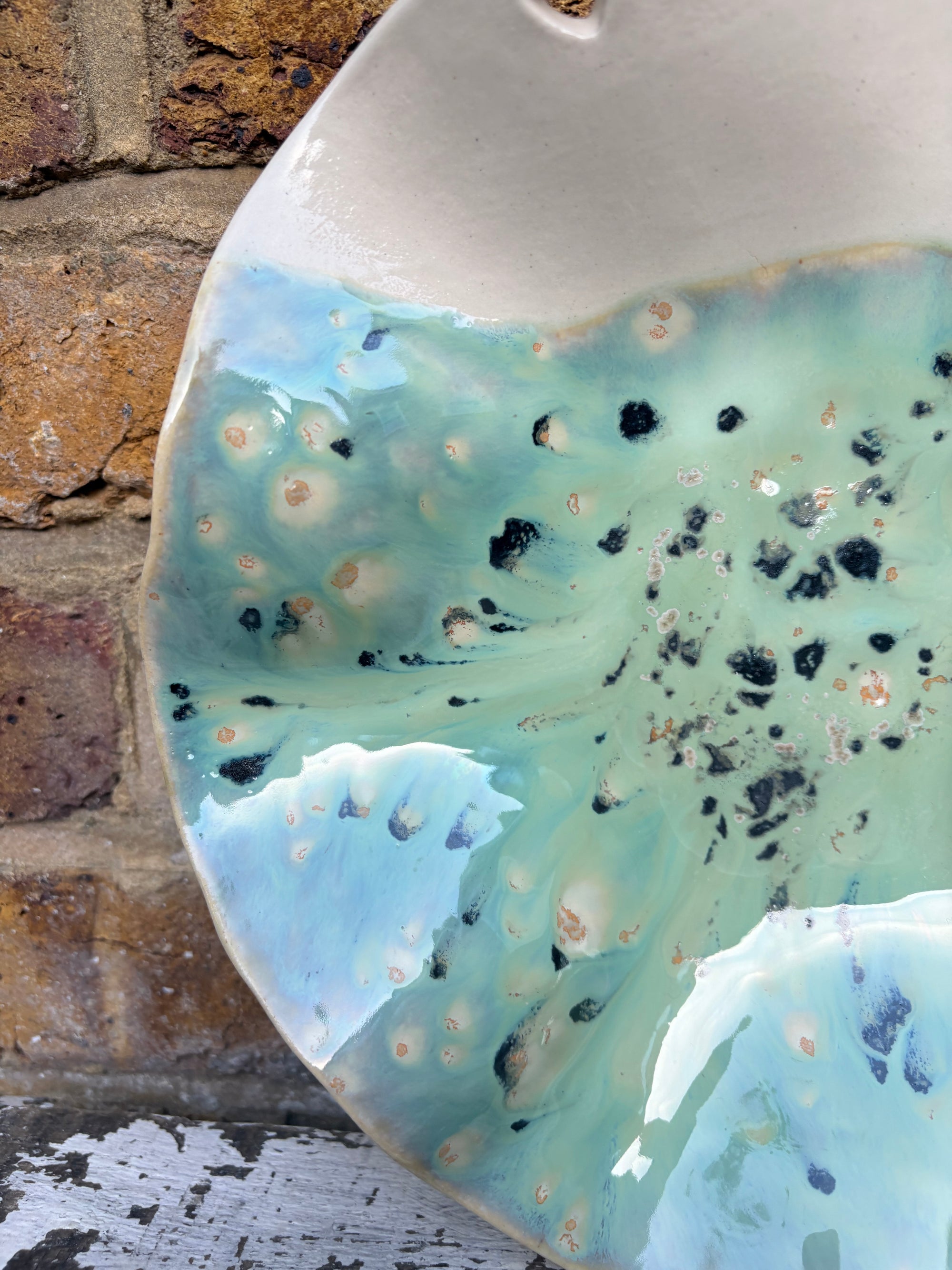 "good food, fine wine, great company..." salad/serving dish (creamy mint green)