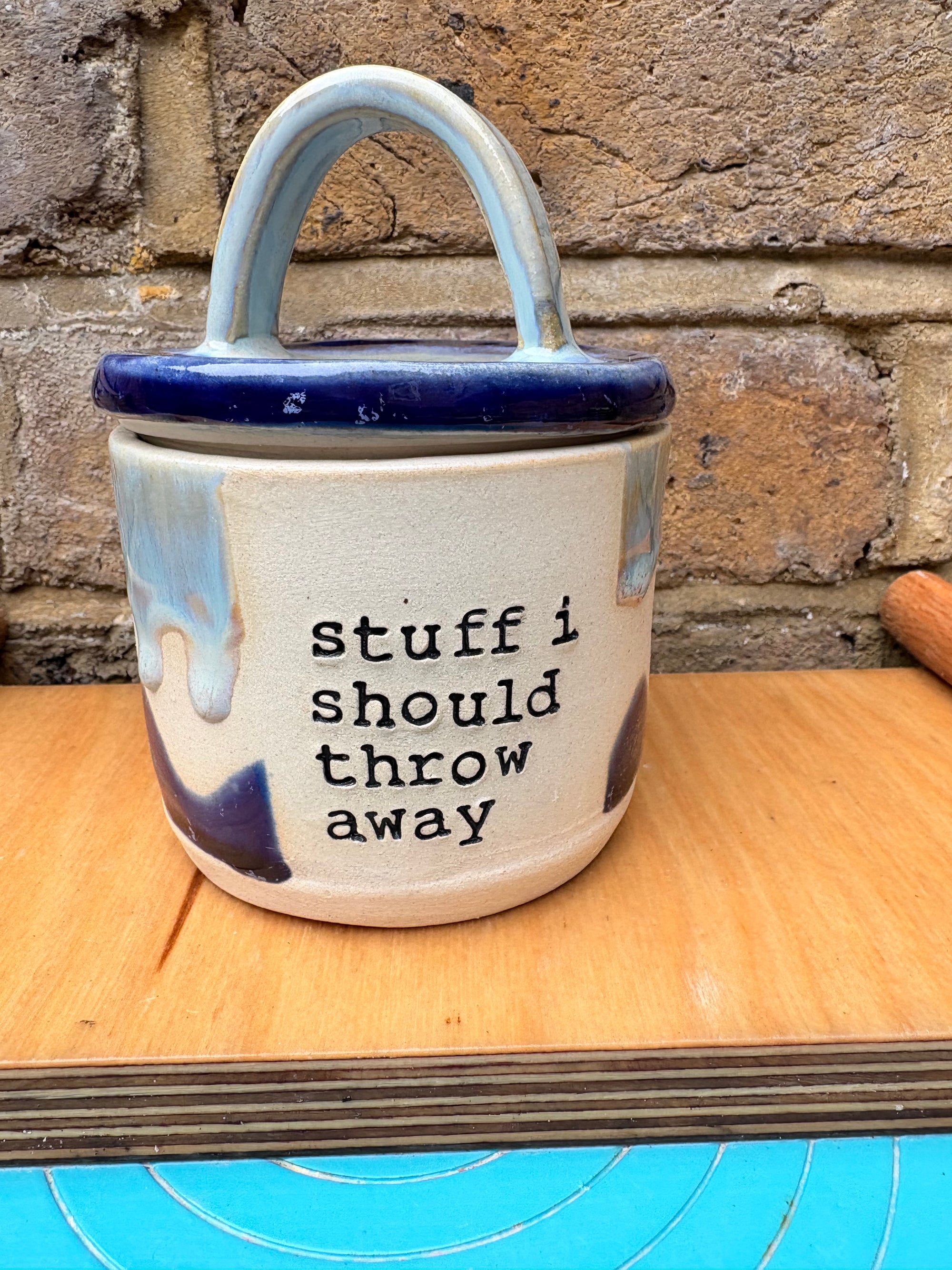 “stuff i should throw away" lidded pot (blue night sky)