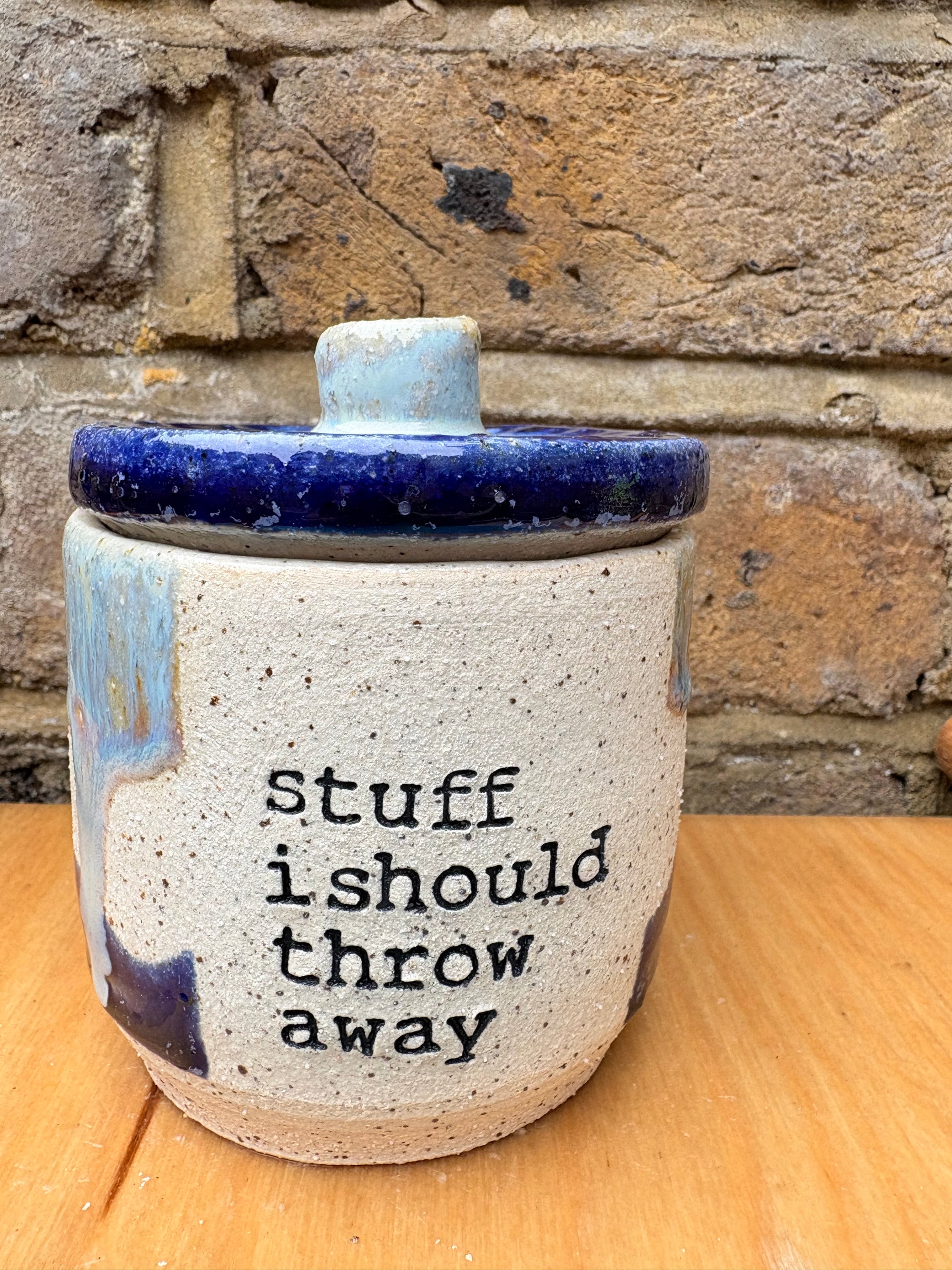 “stuff i should throw away" lidded pot (blue night sky)
