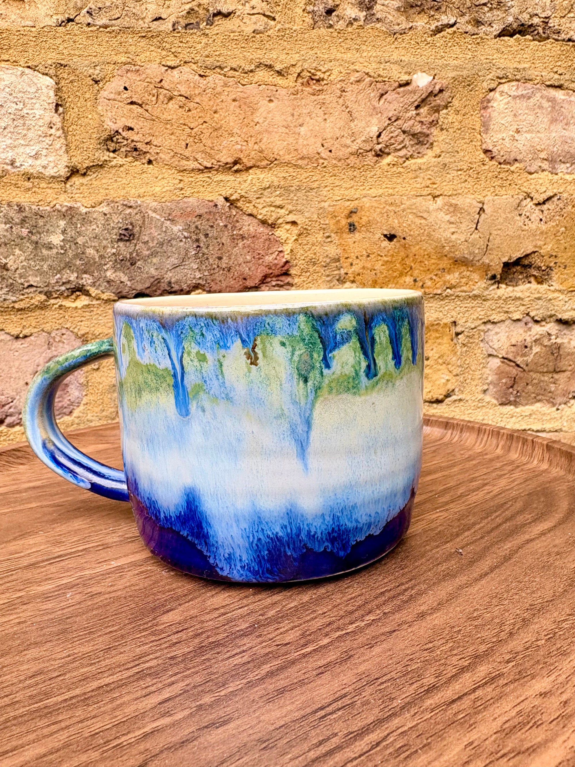 “What” “the fuck” mug (cream, blue/green)