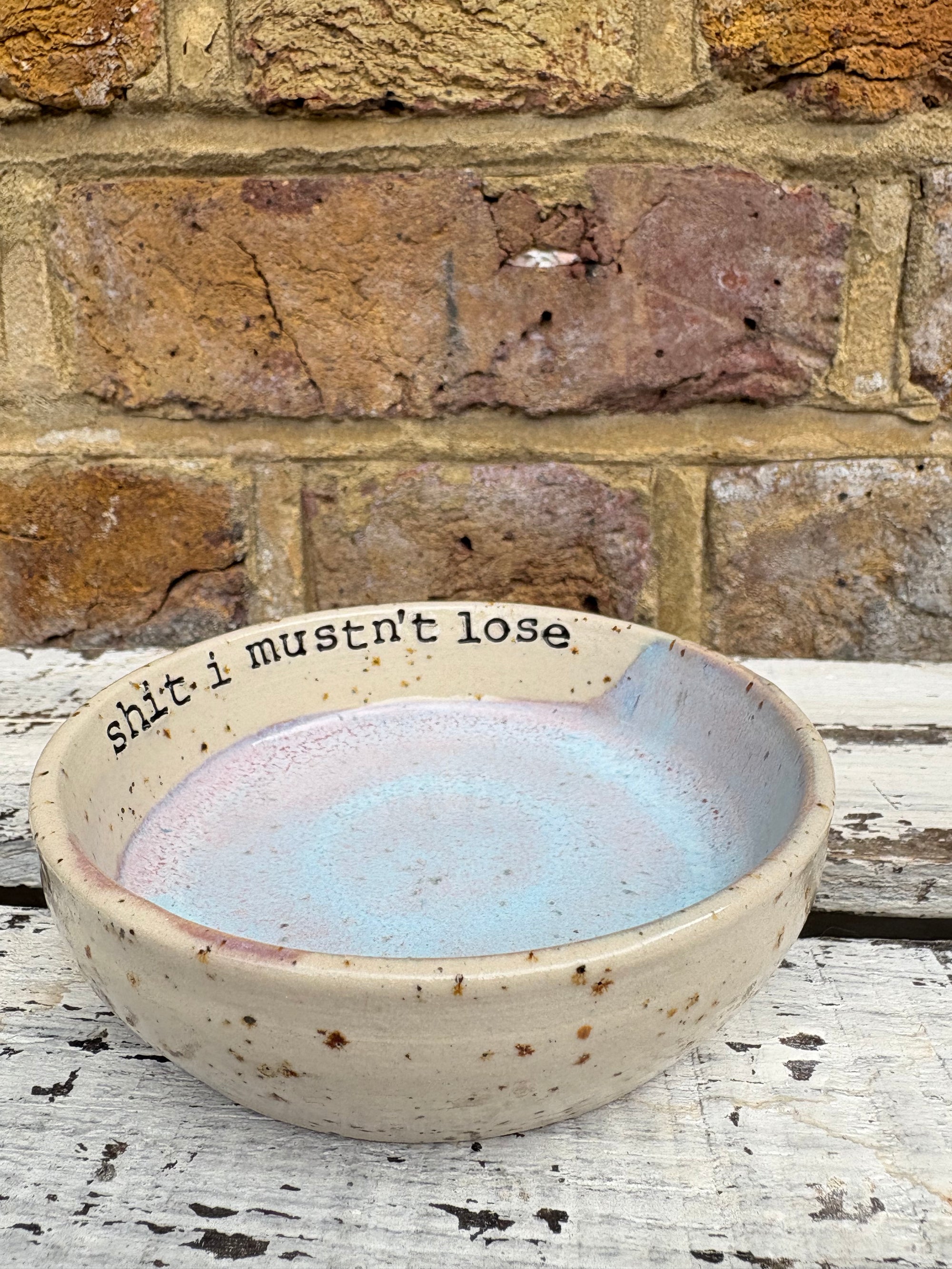 “shit I mustn't lose" trinket dish (pink night sky)