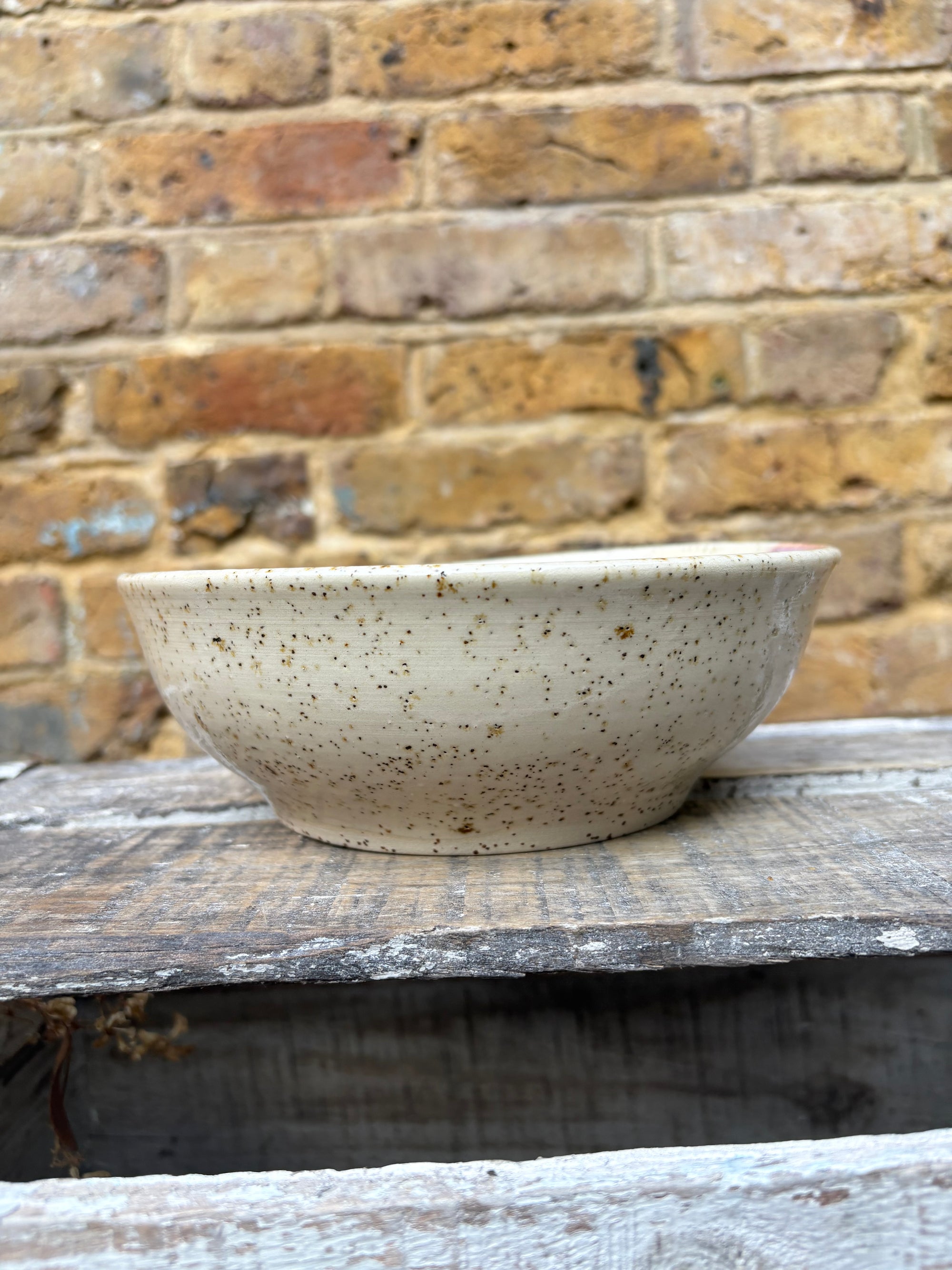 “eat, drink and fuck off by 9pm"  deep round salad/pasta bowl (lilac, flecked clay)