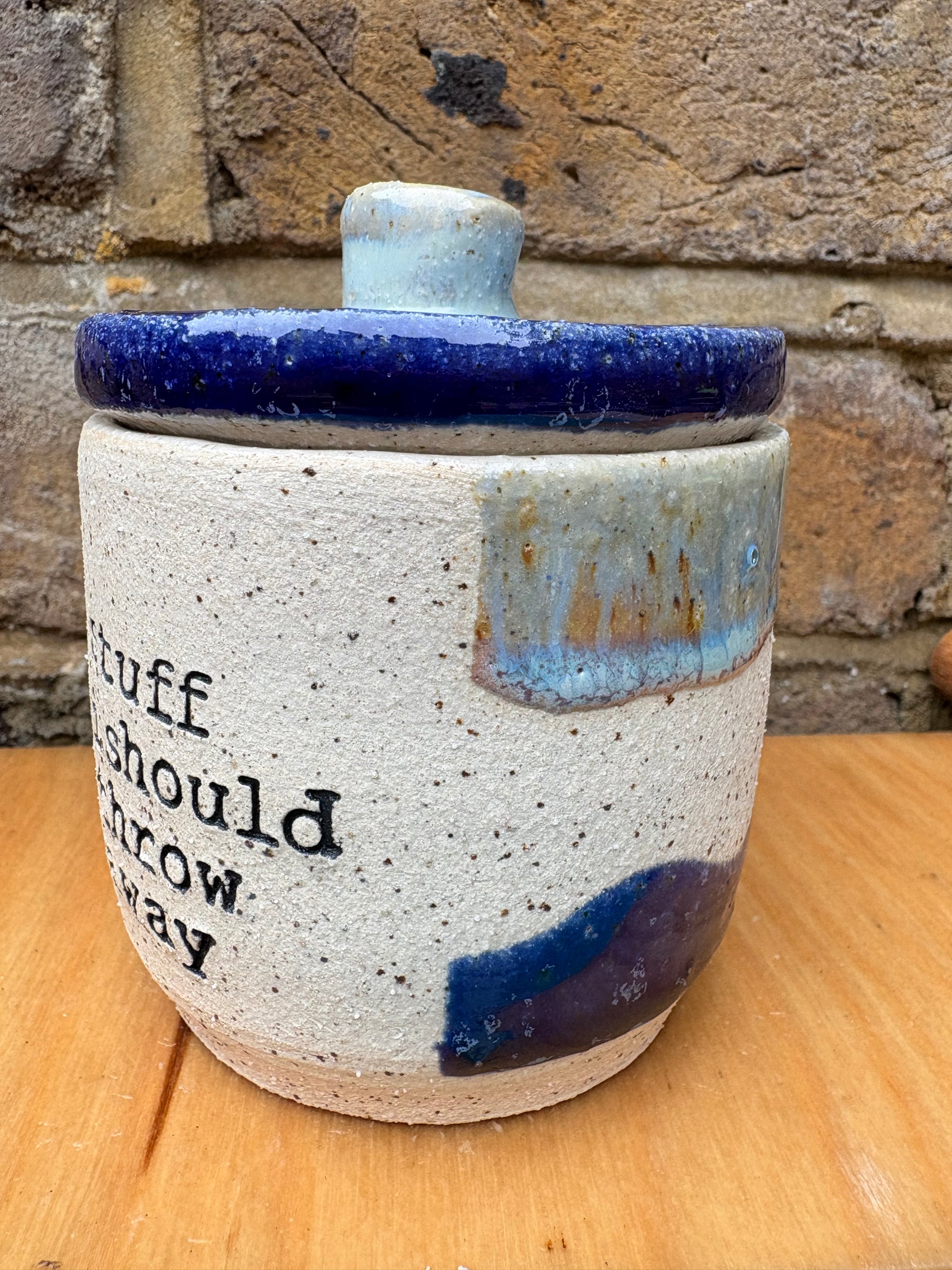 “stuff i should throw away" lidded pot (blue night sky)