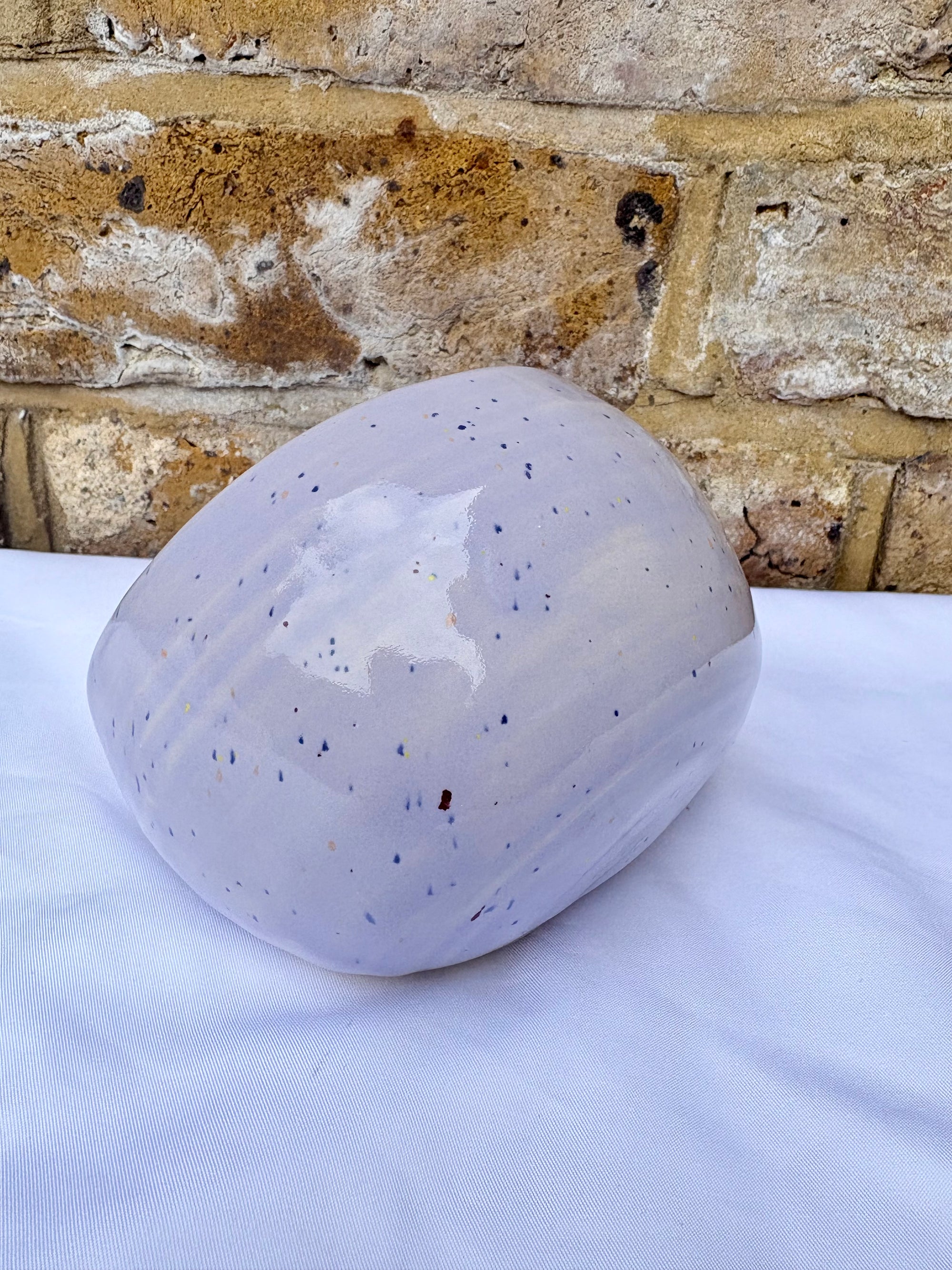 "I'm a salty piggy" Salt Pig (wheelthrown, lilac speckle glaze)