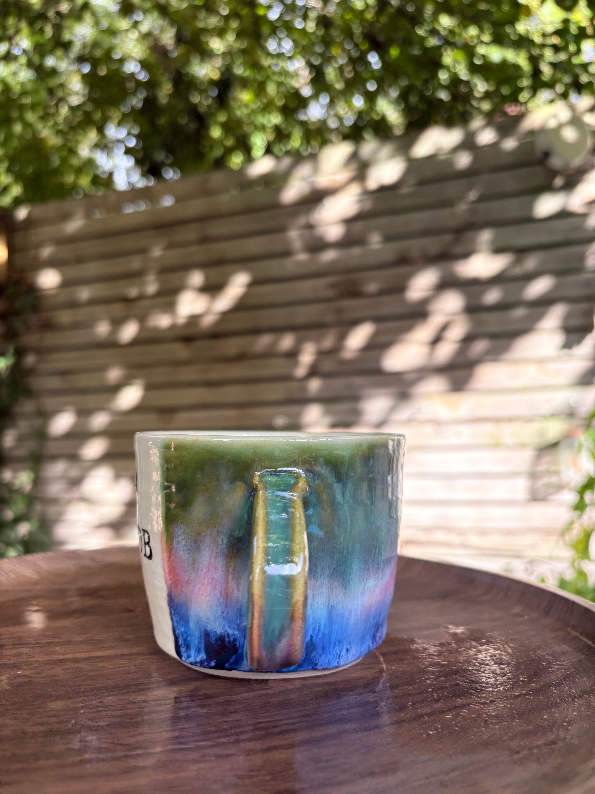 "I 🩷 my job” "FML" mug (green/pink/blue, left hander)