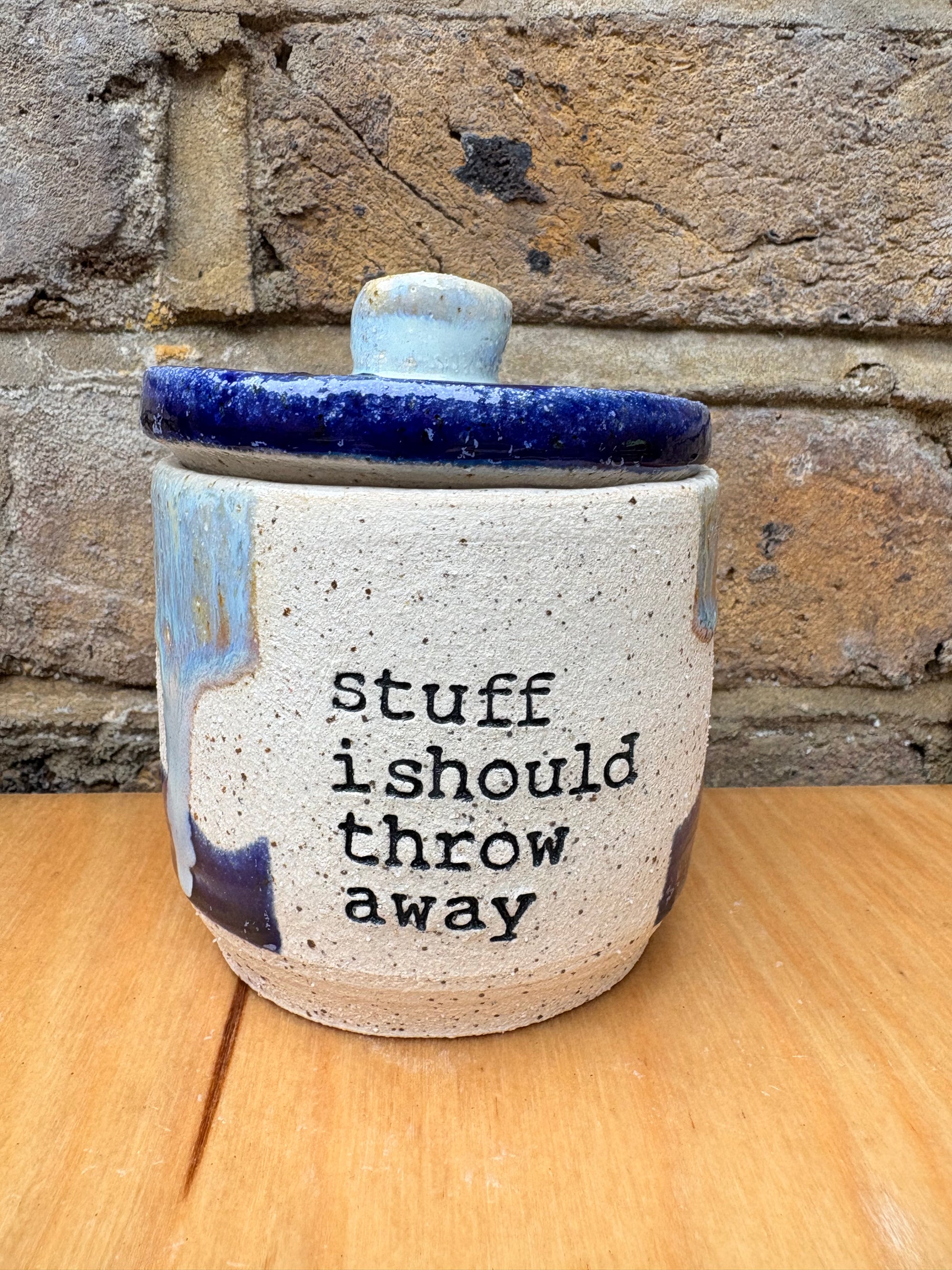 “stuff i should throw away" lidded pot (blue night sky)