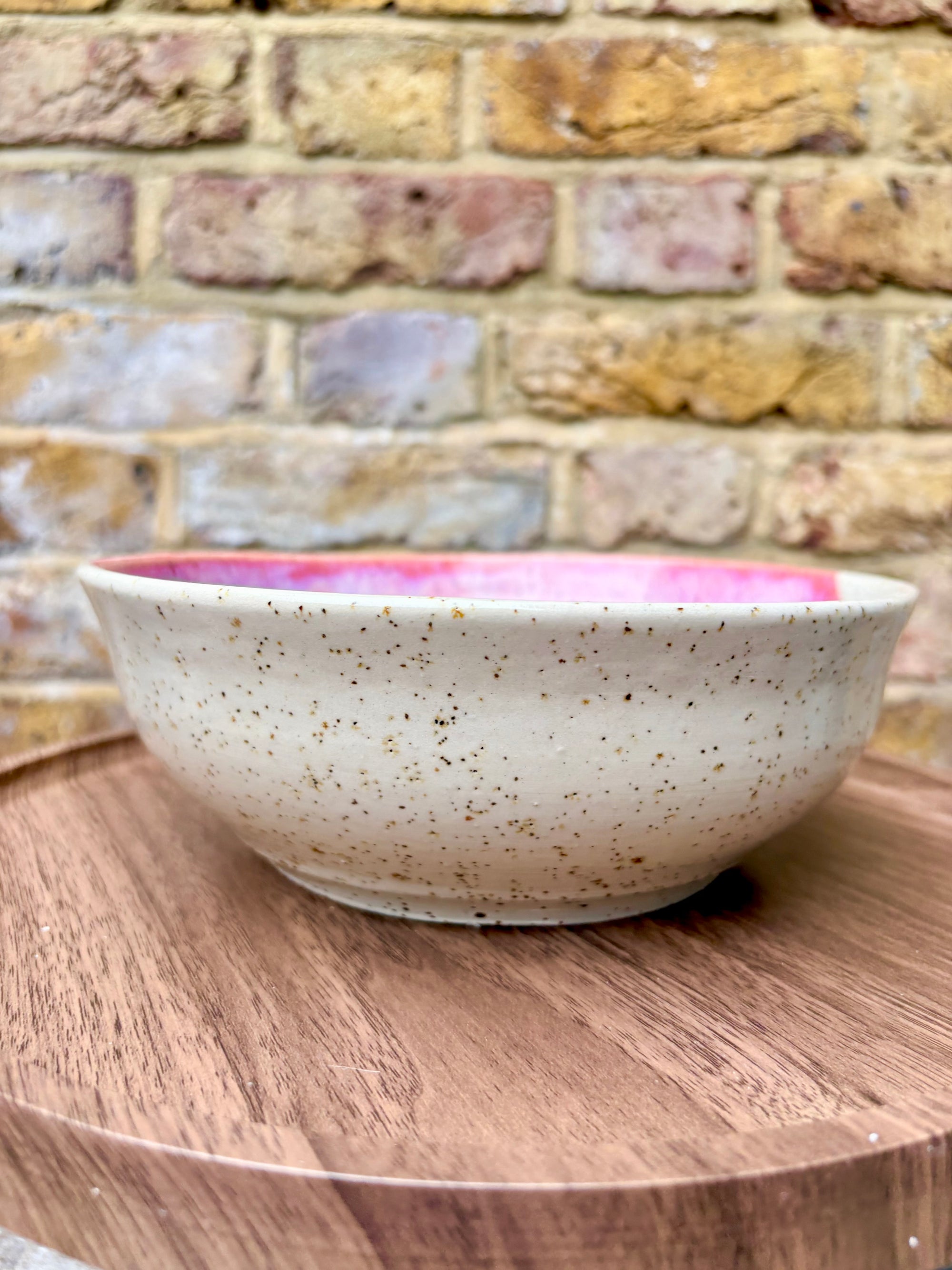 “eat, drink and fuck off by 9pm" round salad/pasta bowl (pastels, flecked clay)