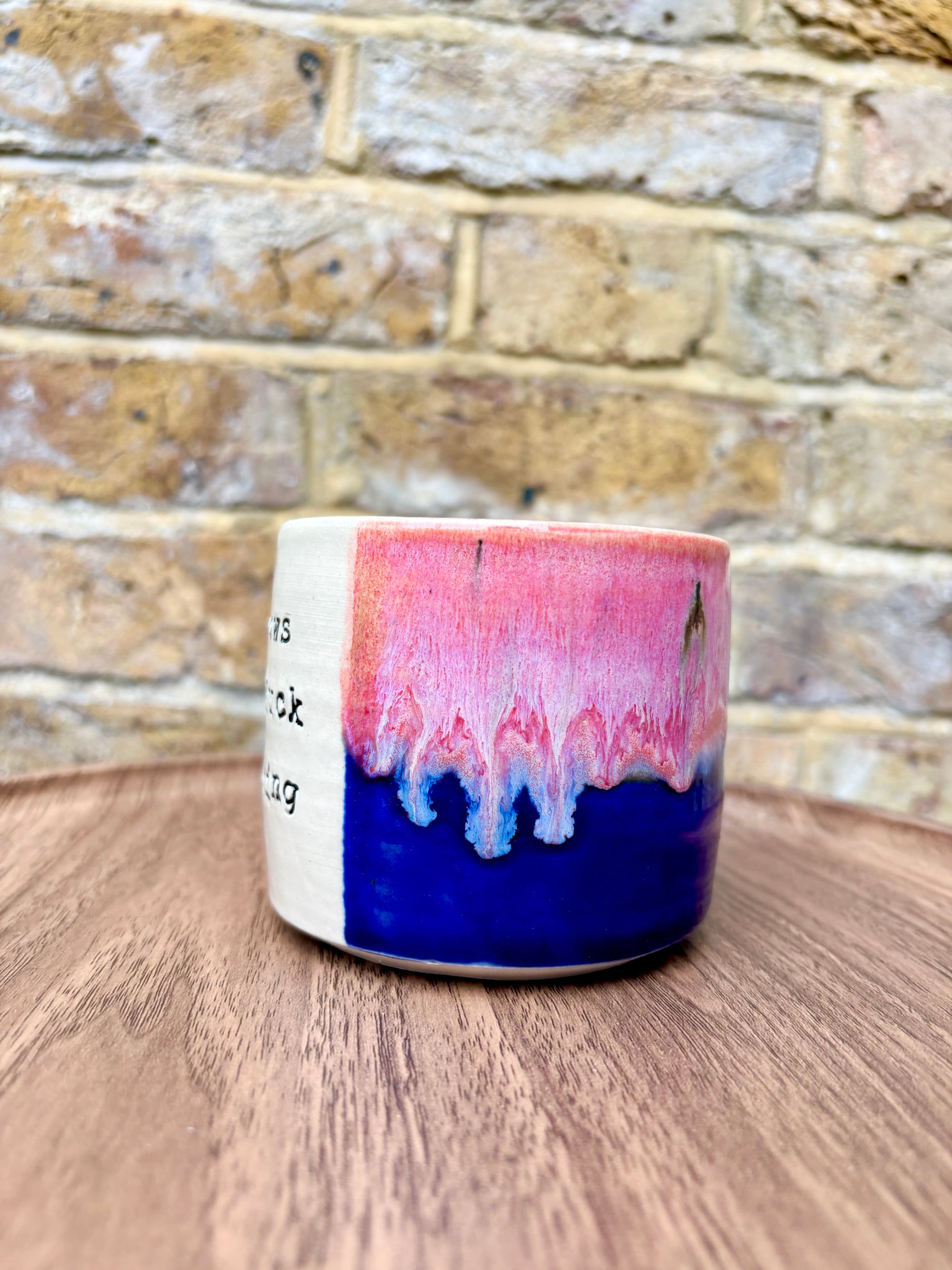 "no one knows what the fuck they're doing" mug (300ml, blue/pink)