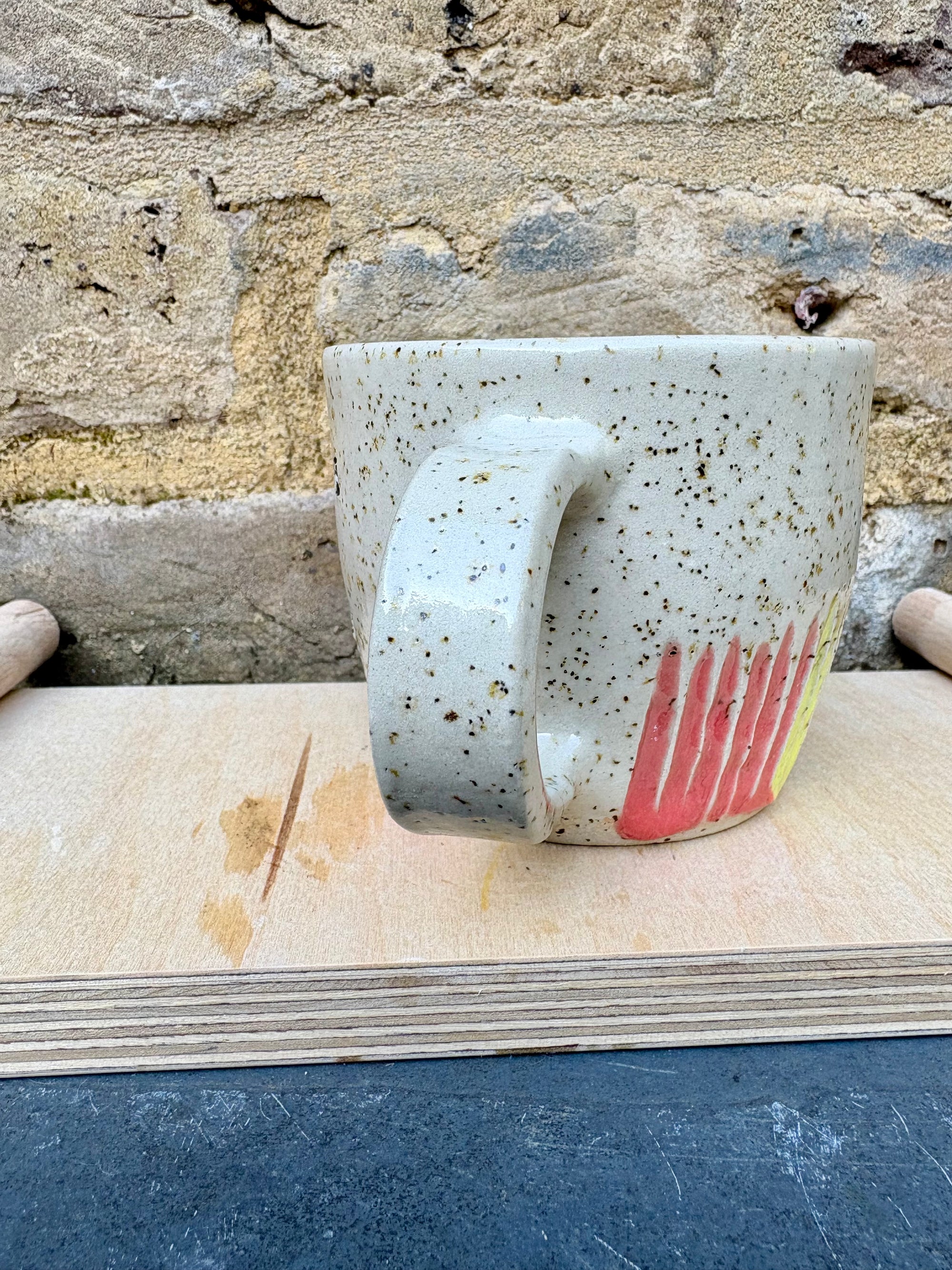 overworked and underfucked mug (multicoloured rainbow grooves)