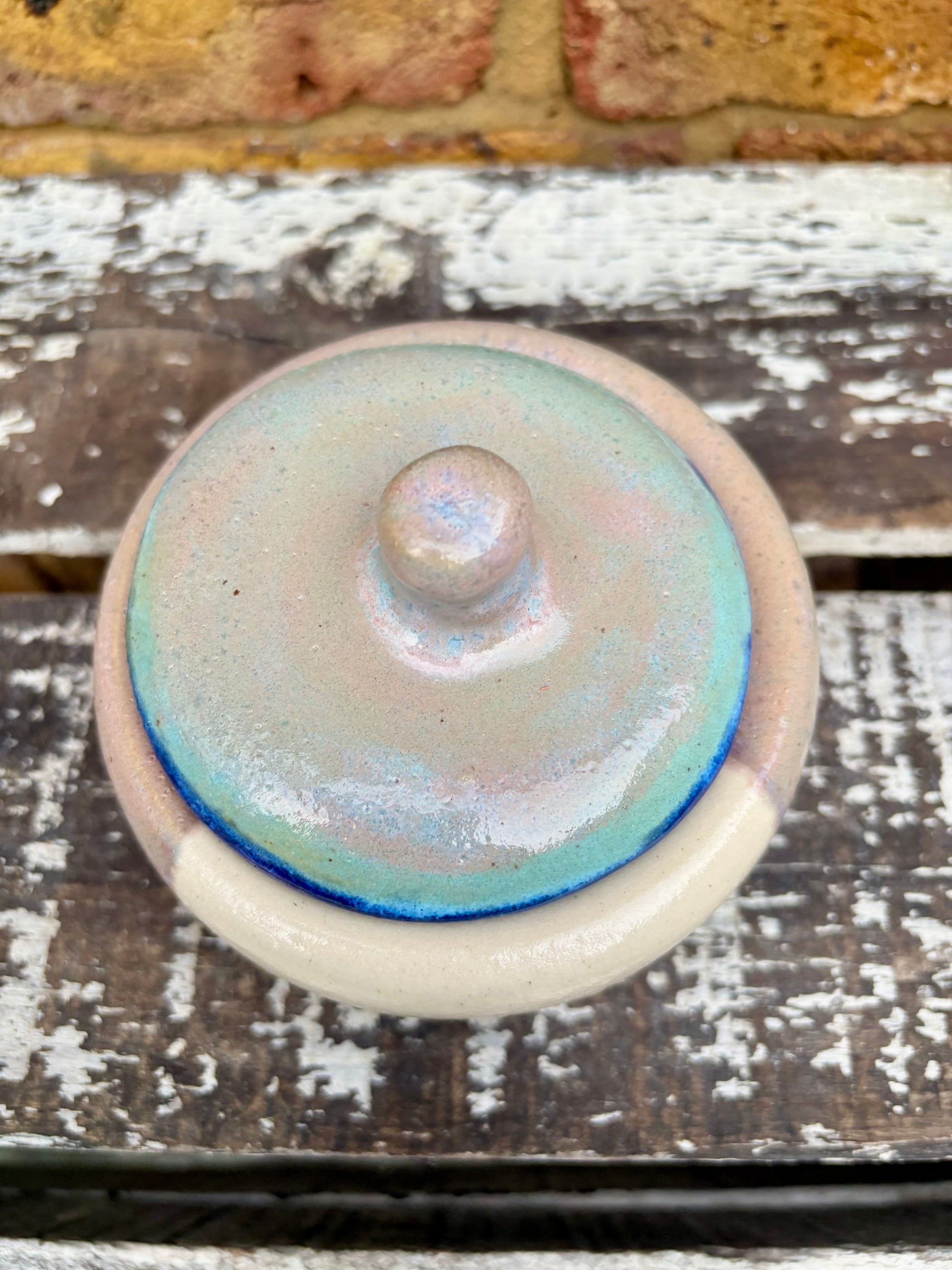 "definitely not drugs" lidded pot (blue night sky)