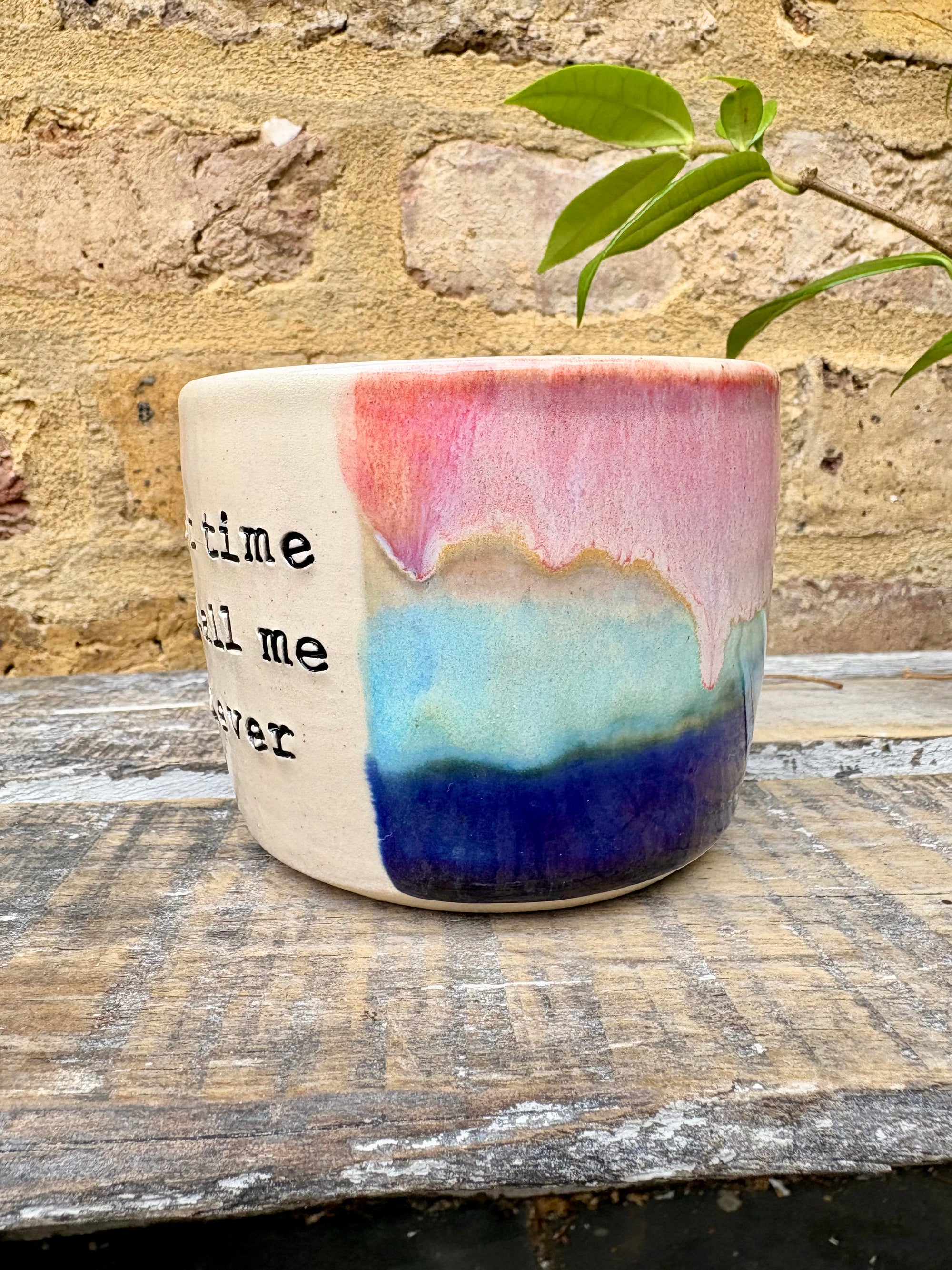 "best time to call is never" mug (Pink Night Sky)