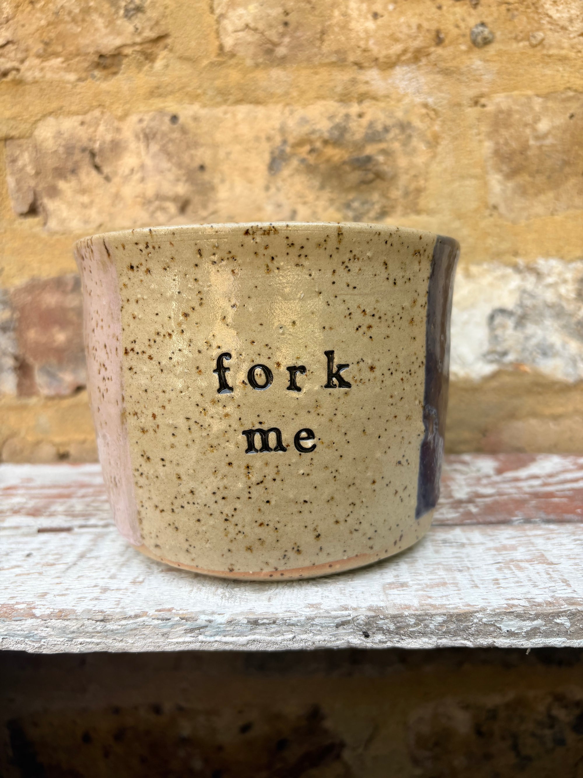 "fork me” utensil holder (pink/blue stripe)