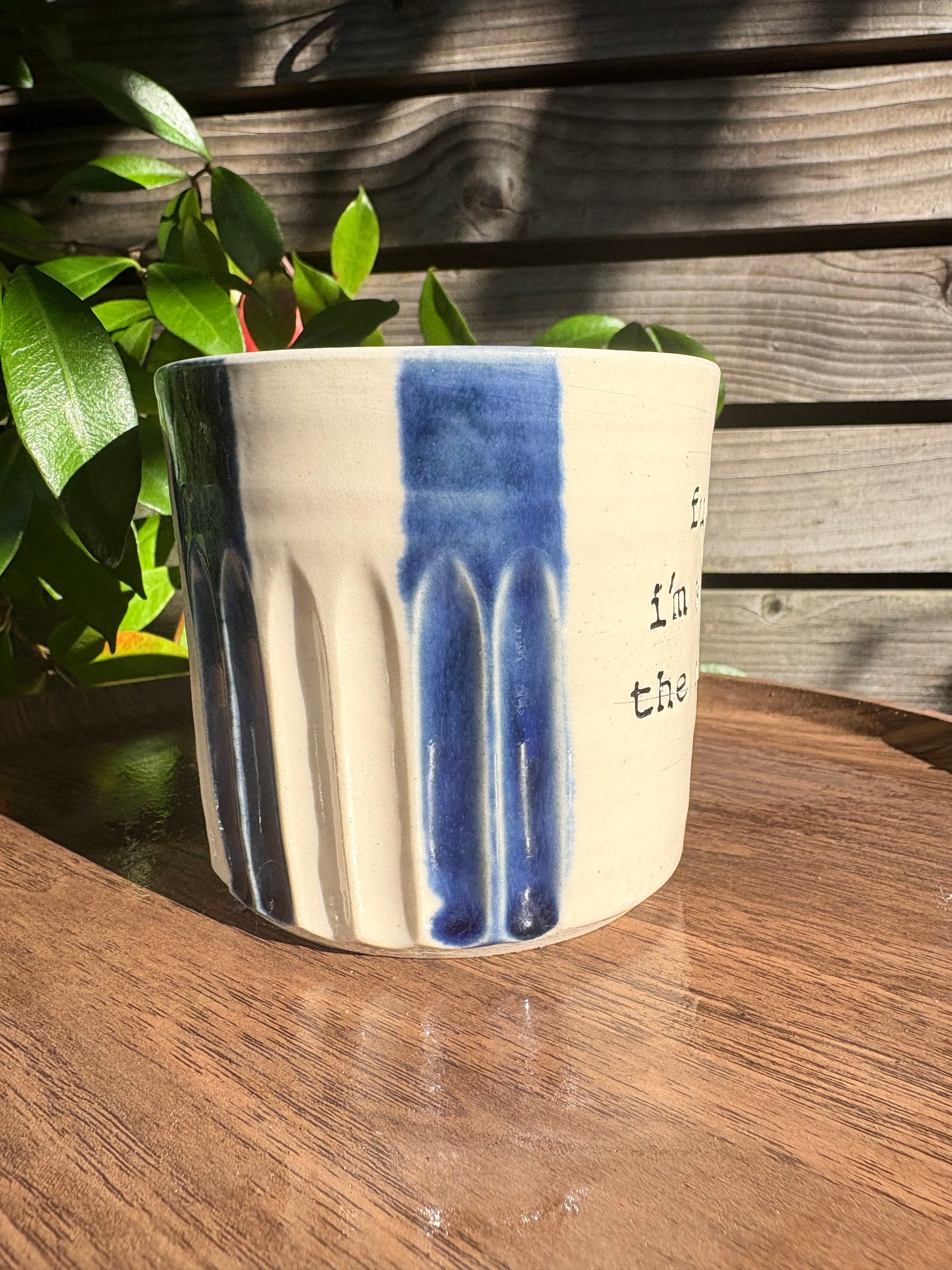 "fuck off, i'm watching the traitors" mug (handle/blue/grooves, 330ml)