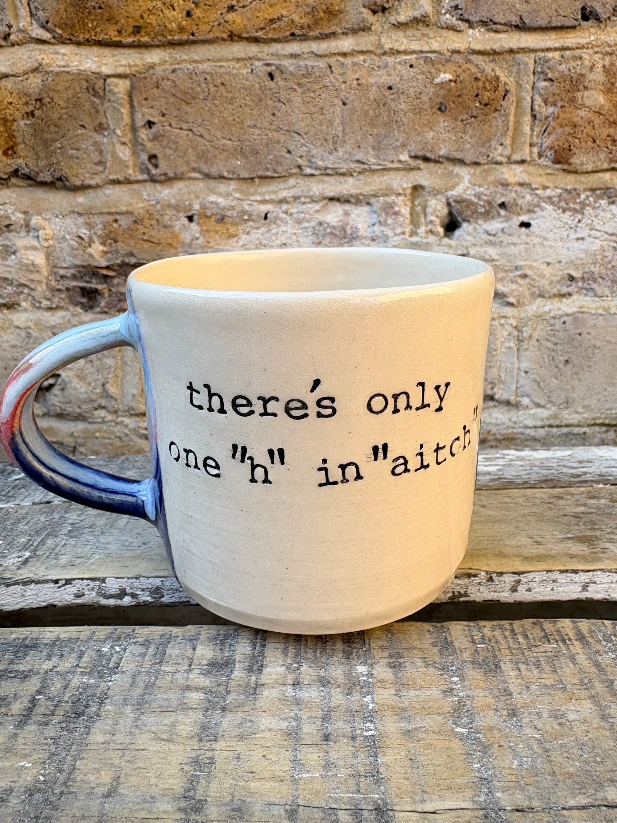 "there's only one "h" in "aitch" mug (blue night sky)