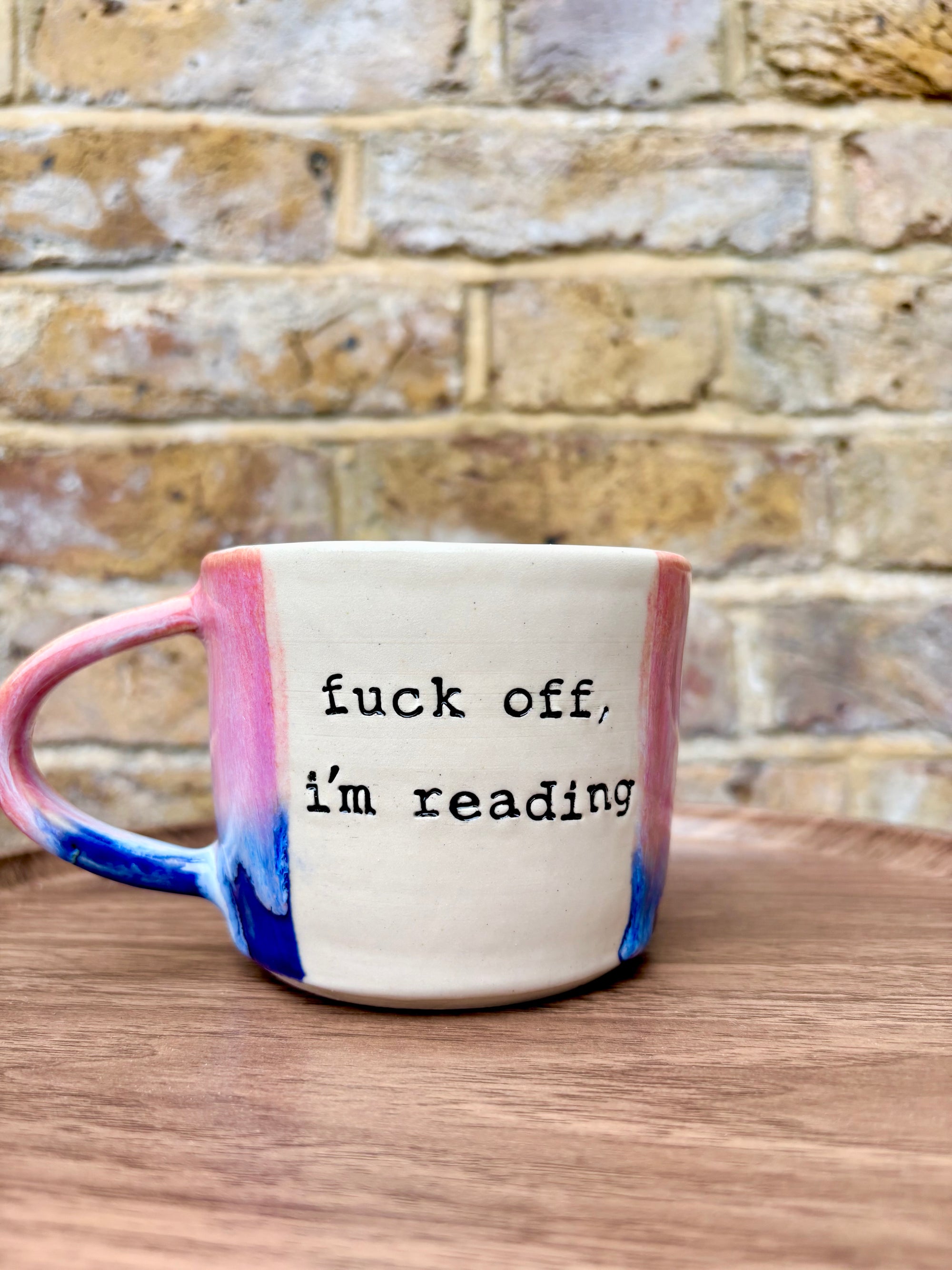 “Fuck off i'm reading" mug (Pink/blue/cream)
