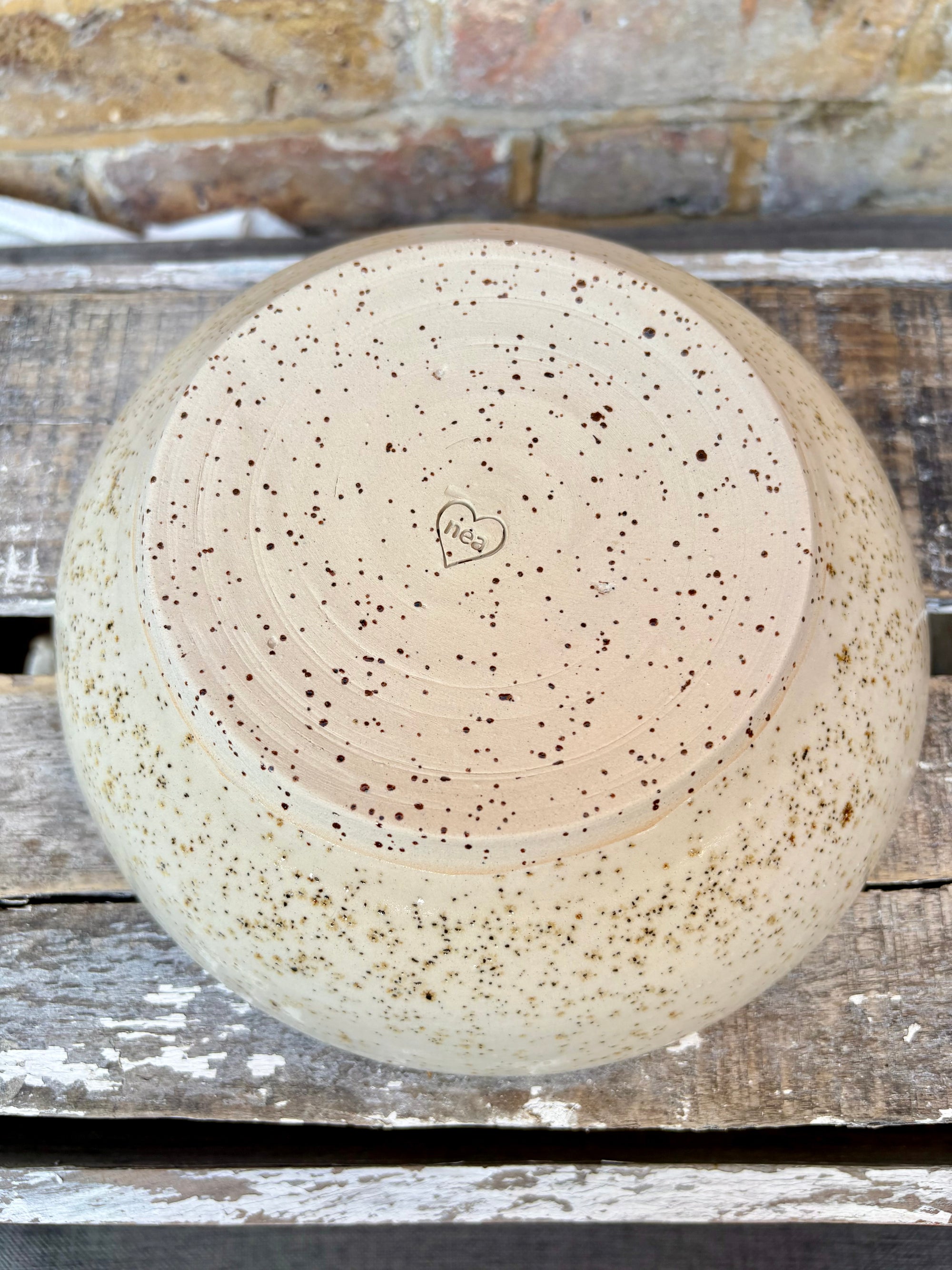 “eat, drink and fuck off by 9pm"  deep round salad/pasta bowl (pink, flecked clay)
