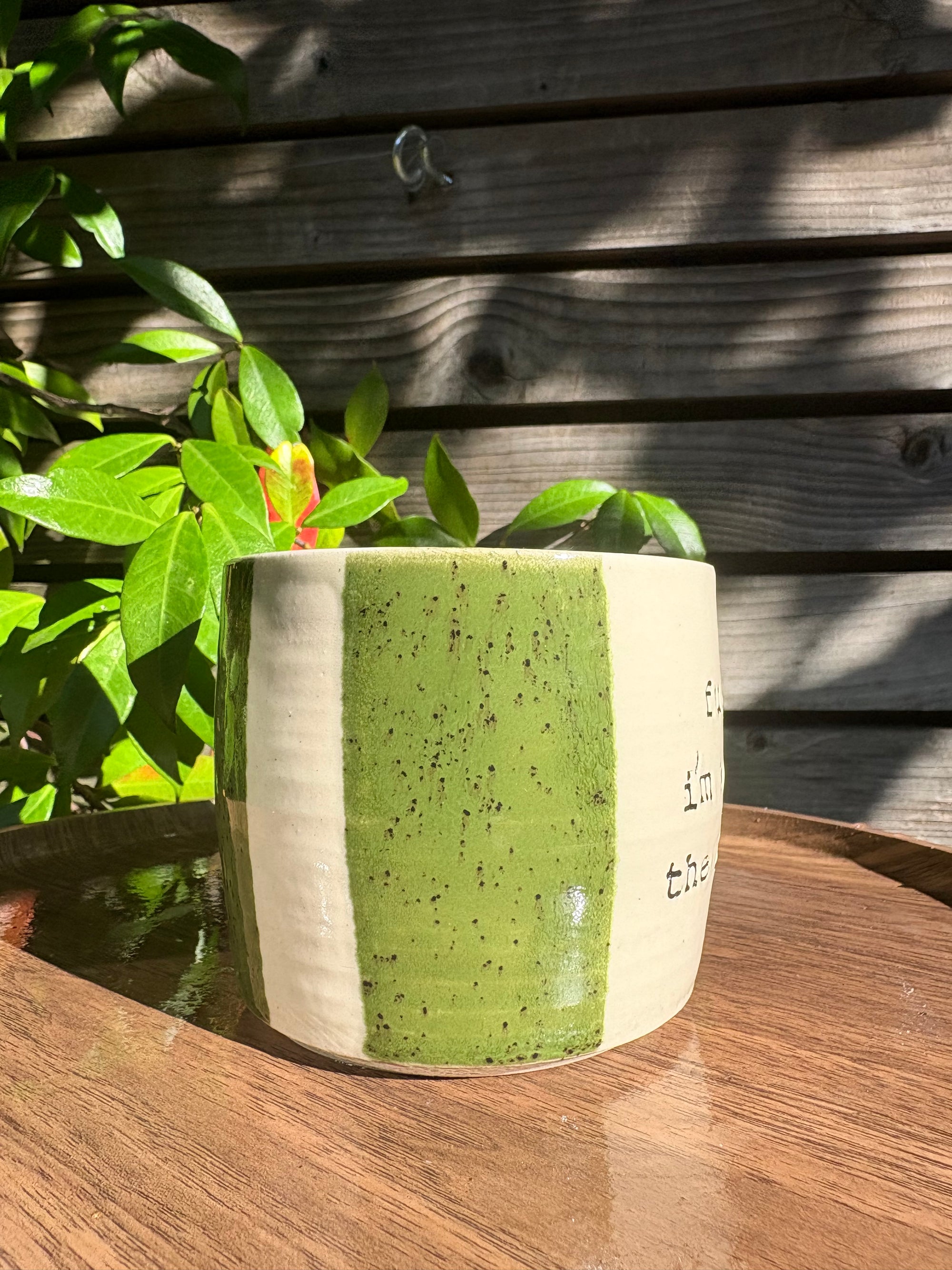 "fuck off, i'm watching the traitors" mug (no handle/green speckle, 300ml)