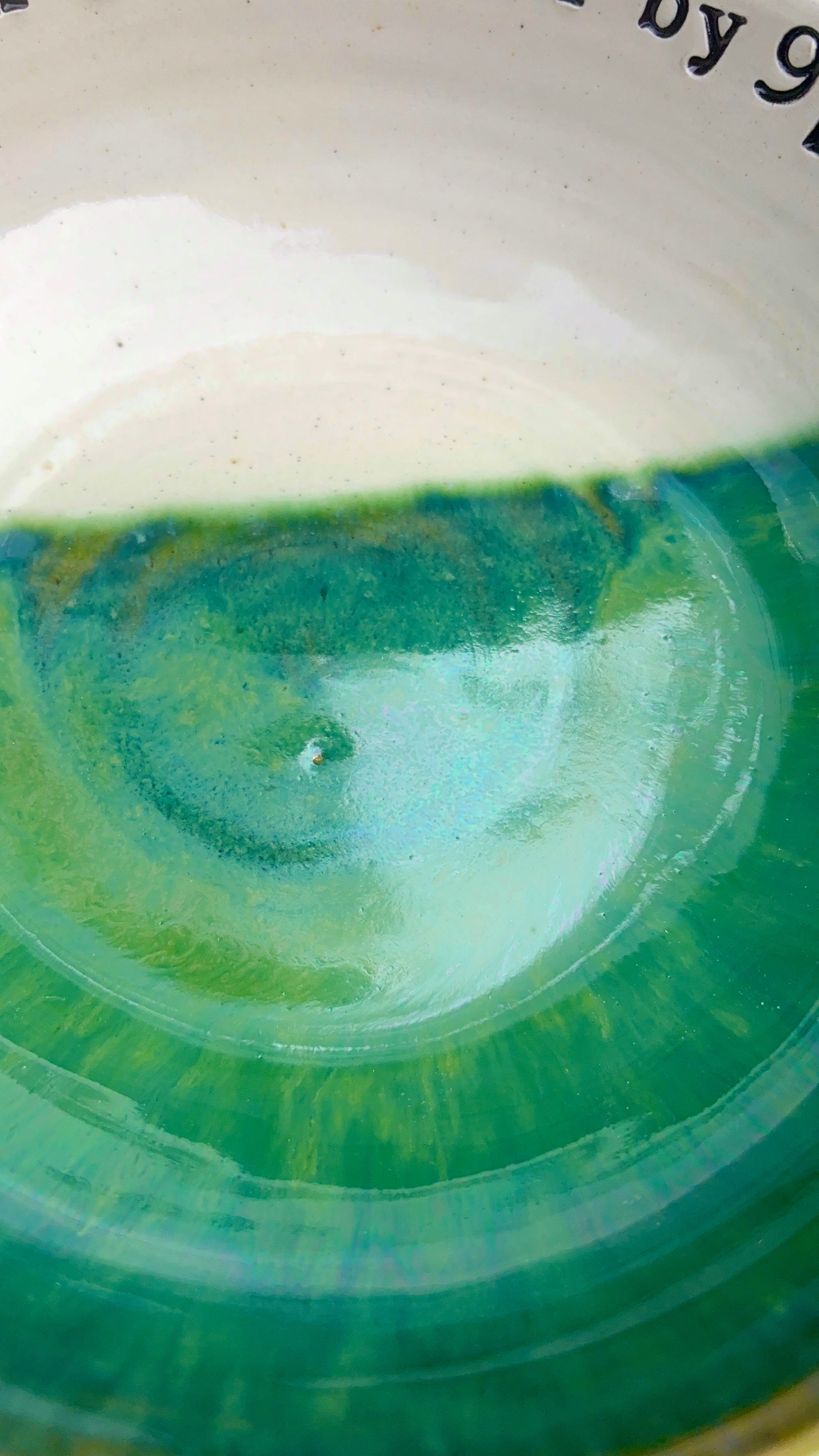 “eat, drink and fuck off by 9pm" round (ish) pasta/salad/serving bowl (green, cream clay)