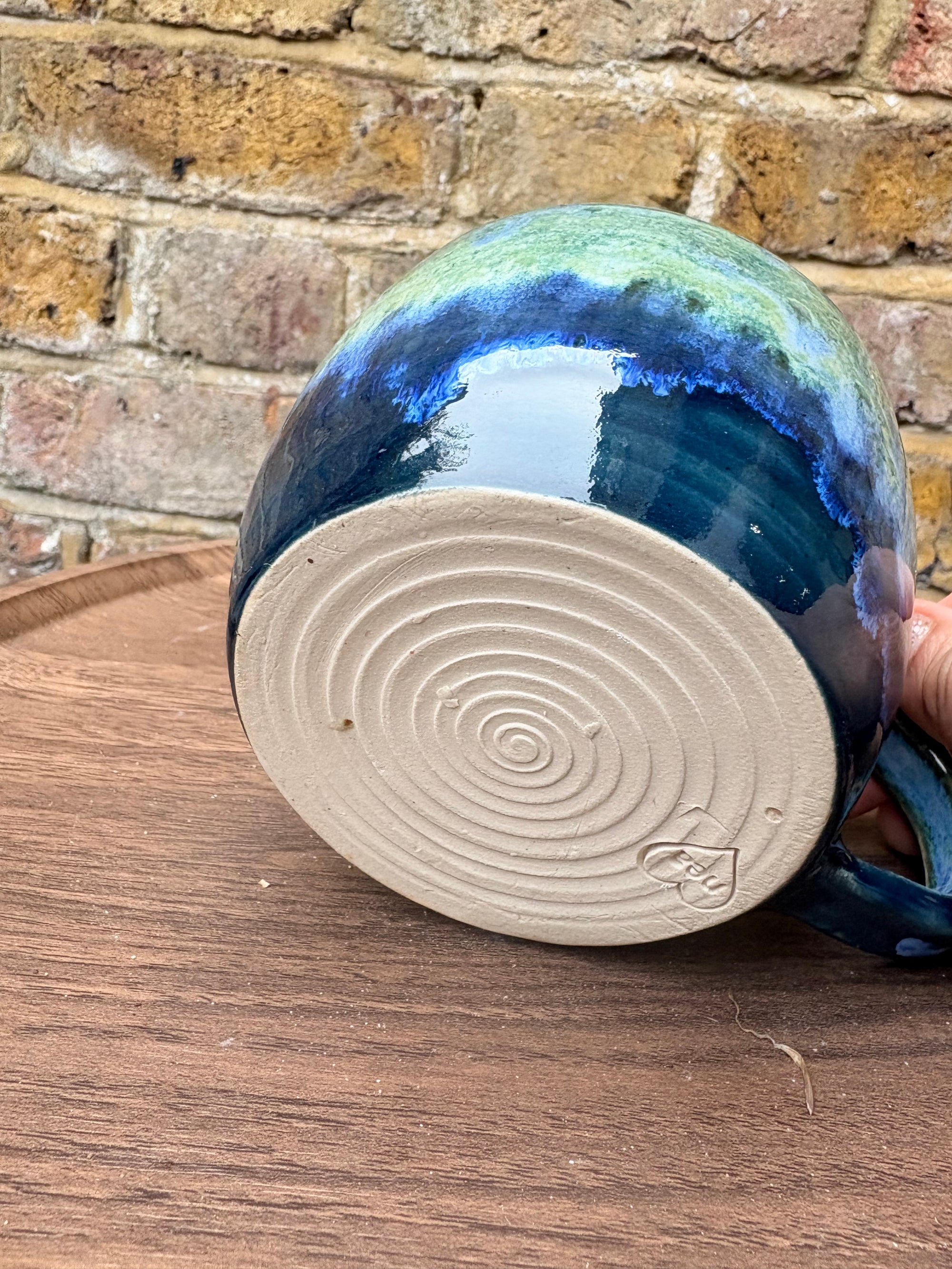 “chuck it in the fuck it bucket" mug (blues/ greens)