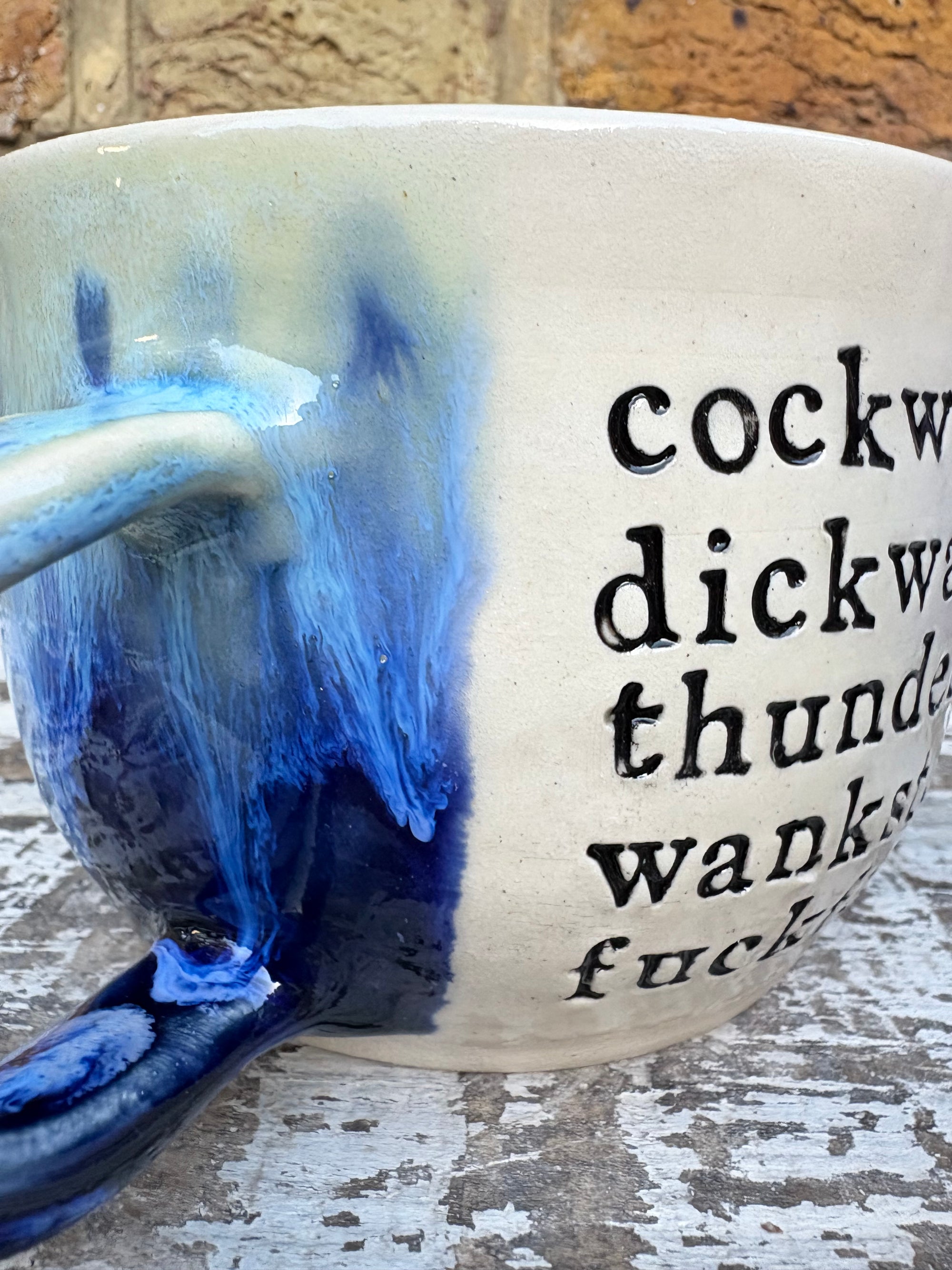 Giant "bellend dickhead plonker..." mug (Blue Dream)