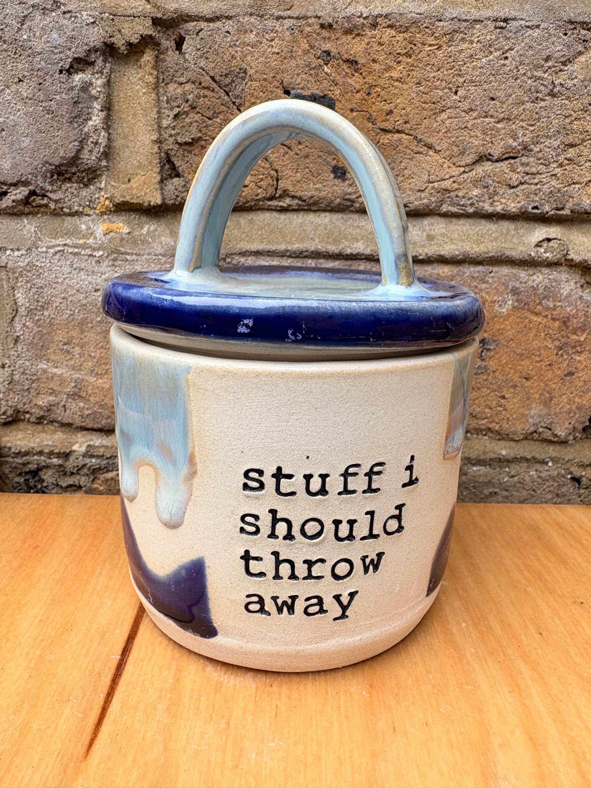 “stuff i should throw away" lidded pot (blue night sky)