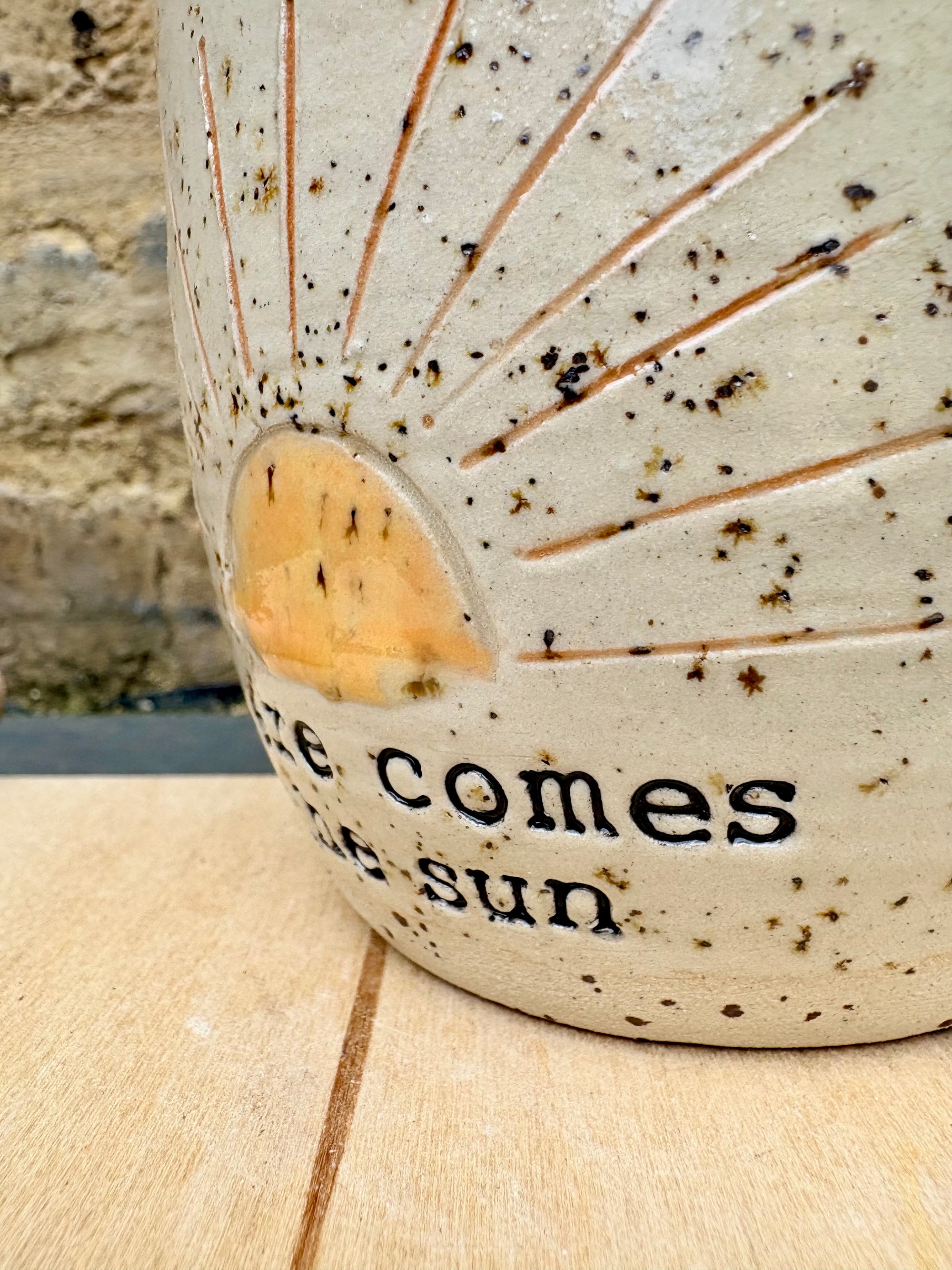 "here comes the sun" mug (orange sun)