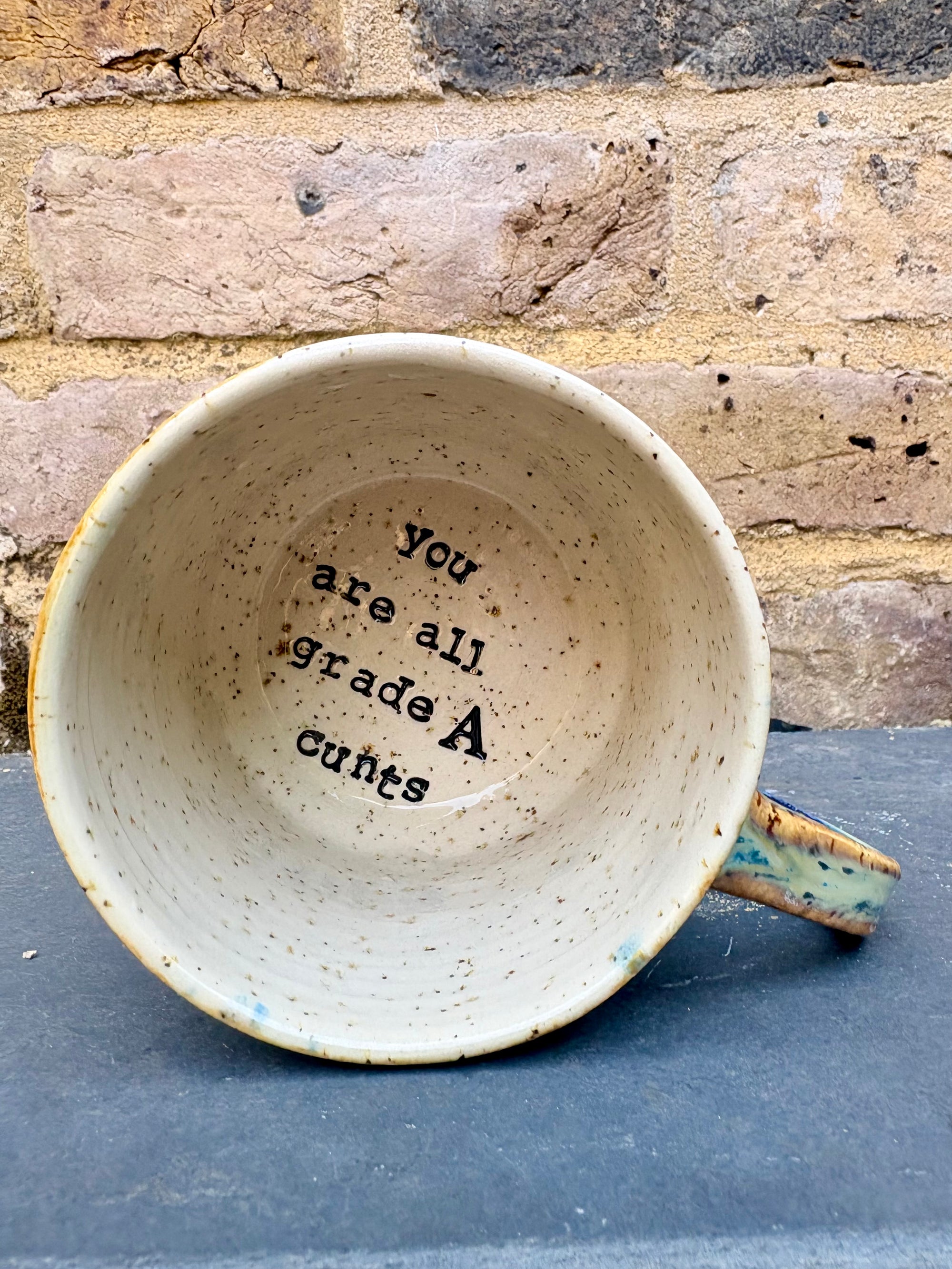 “I 💙 meetings” “everyone else is a grade A cunt" mug (blue/green)