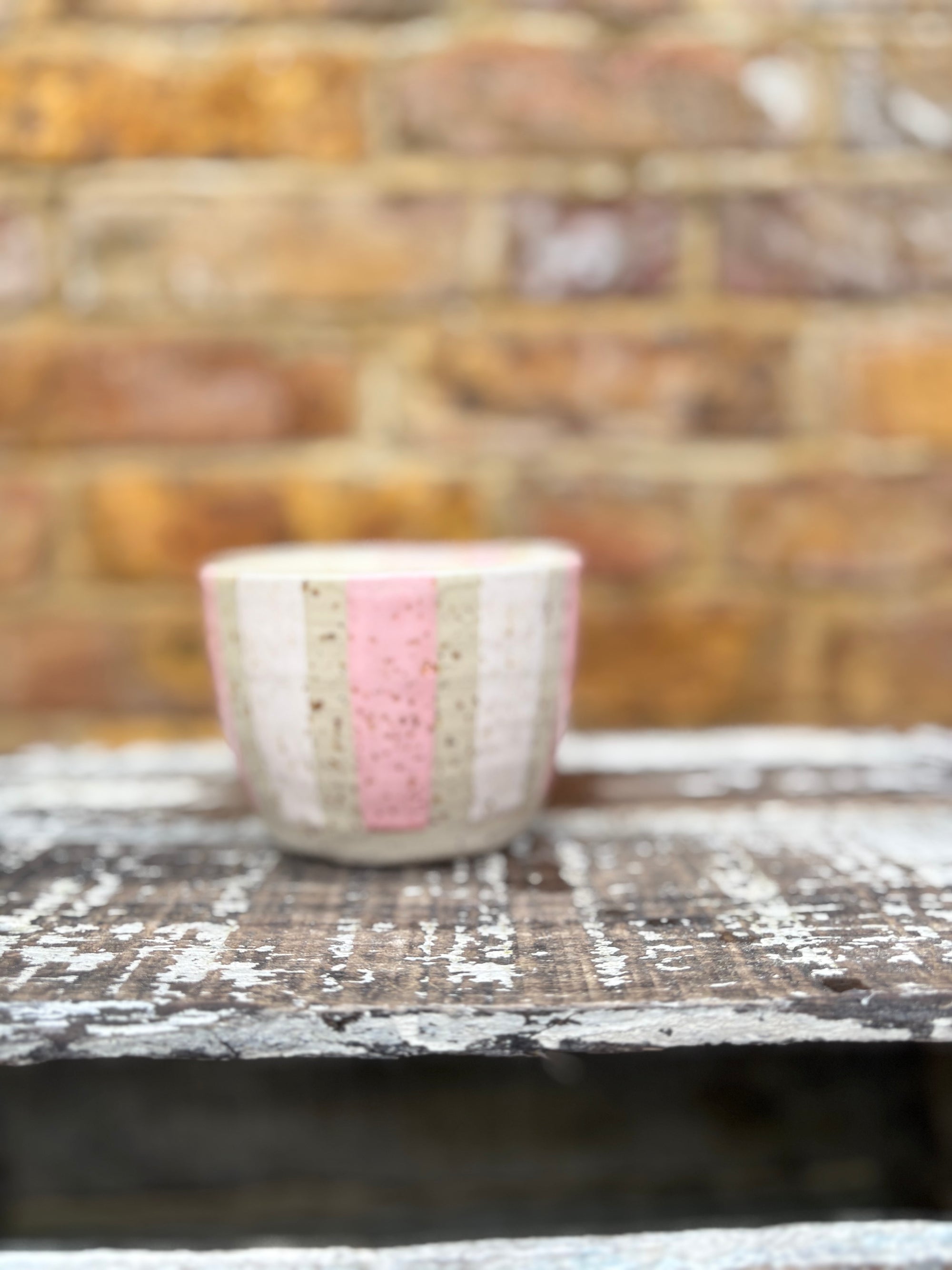 "cute but totally unhinged" mug (pink/white stripe)