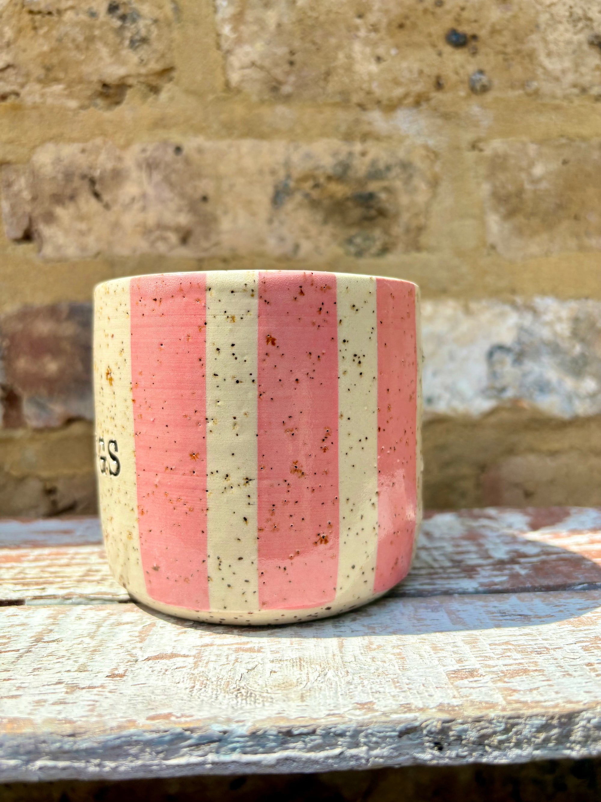 "I 🩷 MEETINGS” "everyone in this meeting is a cunt" mug (pink stripes)