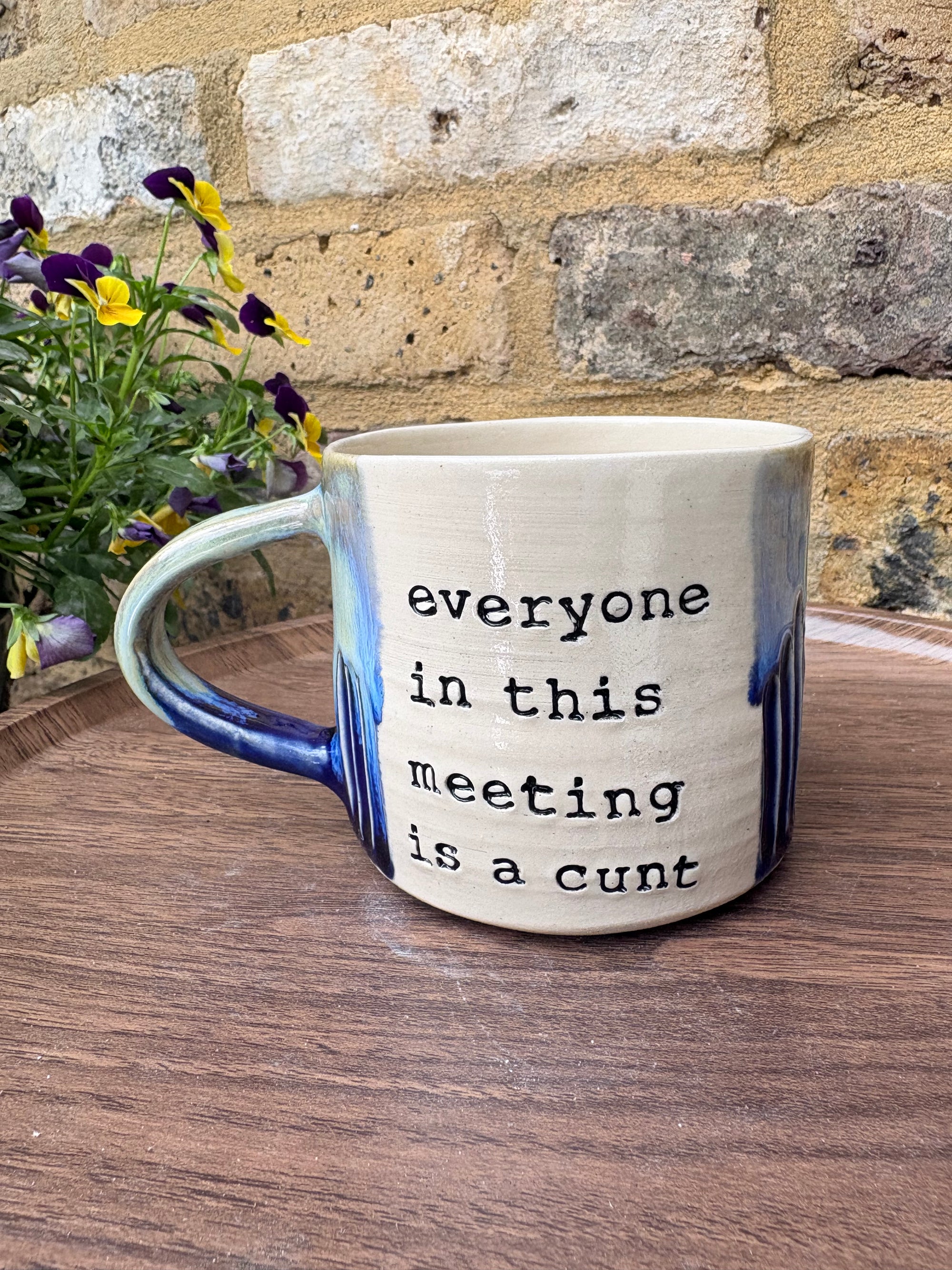 "I 🩷 meetings” "everyone in this meeting is a cunt" mug (blues, small, 240ml)