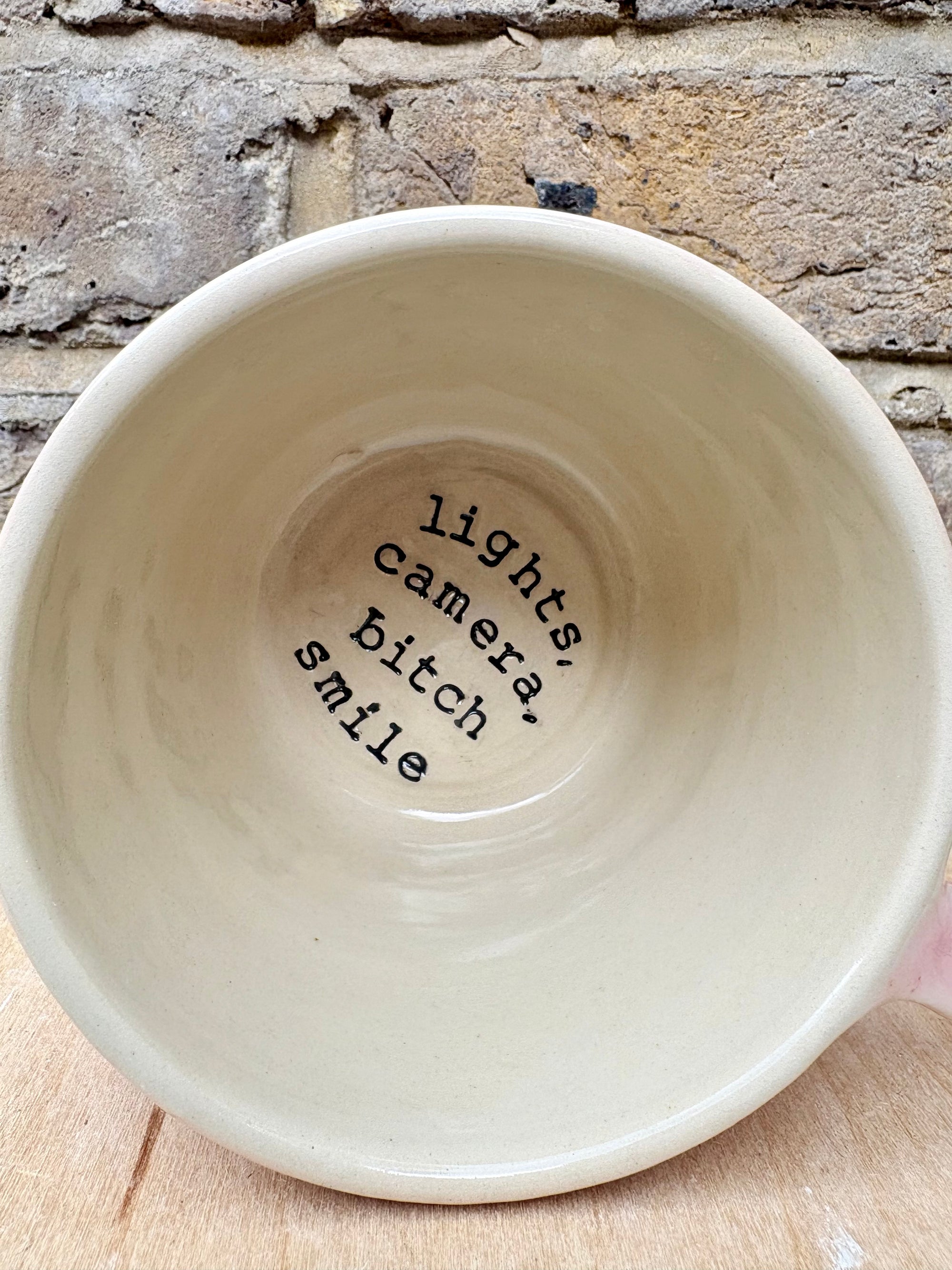 lights camera bitch smile mug (raspberry ripple)