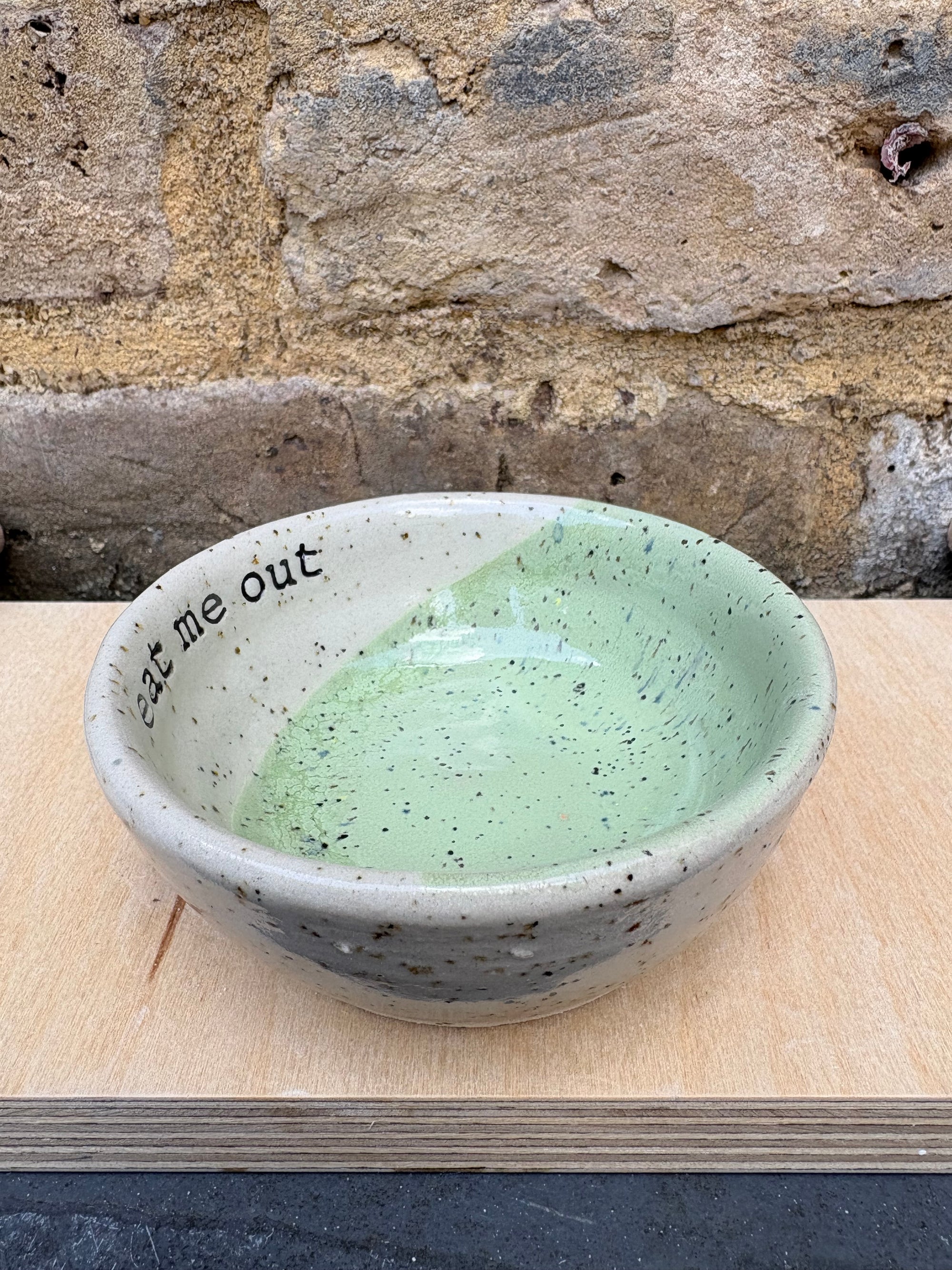 "eat me out" snack bowl (mint glaze)