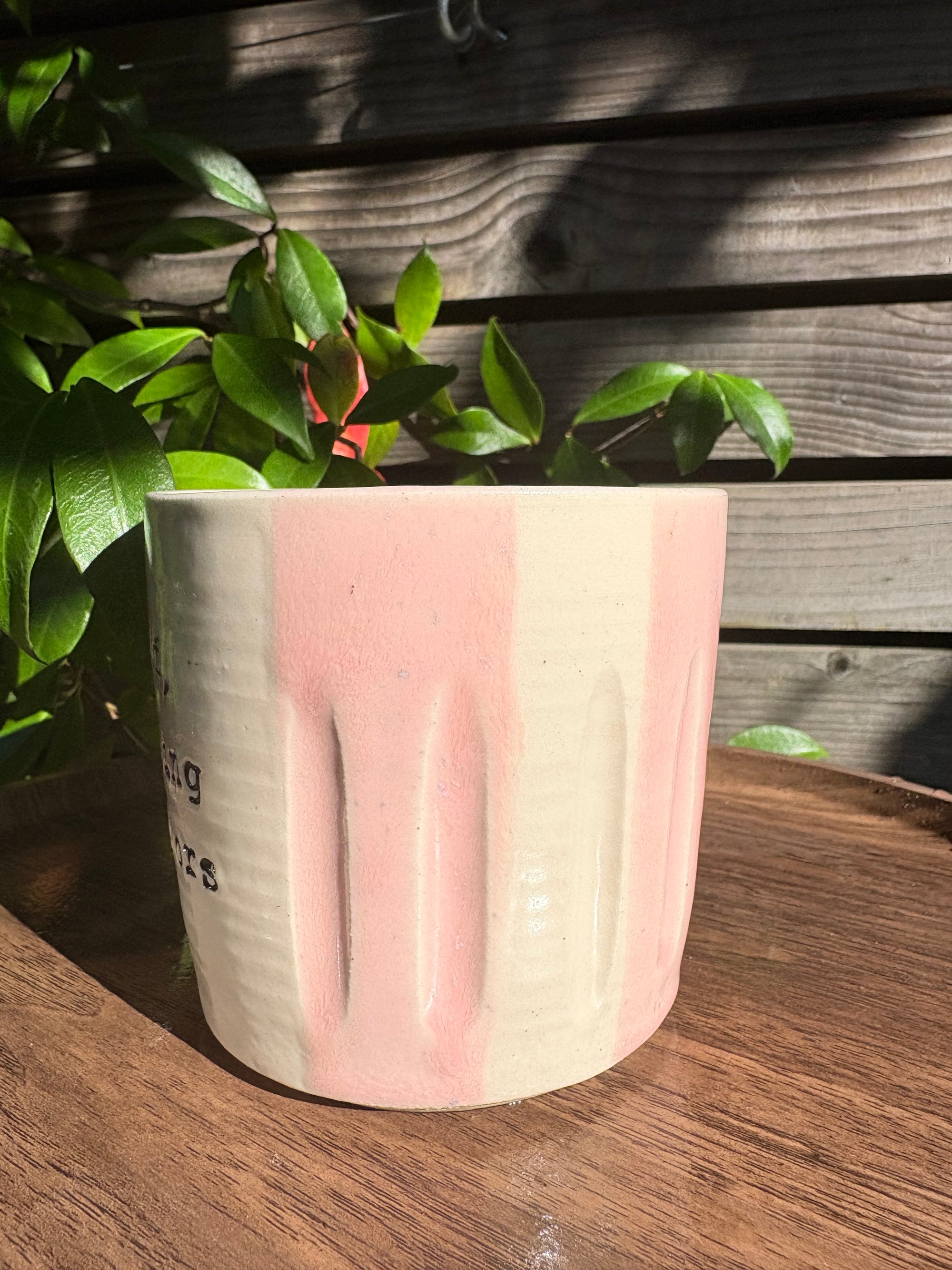 "fuck off, i'm watching the traitors" mug (no handle/pink/grooves, 320ml)