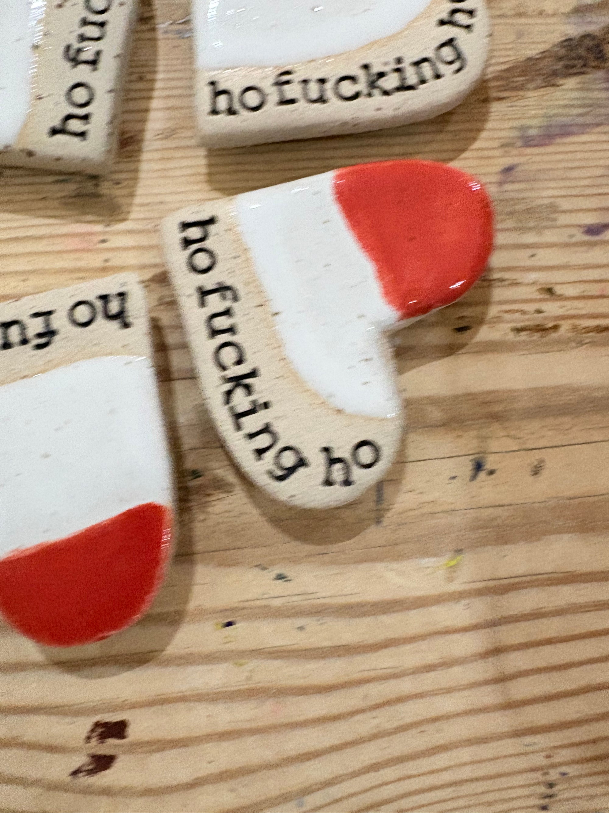 “ho fucking ho” magnet (red and white, medium)